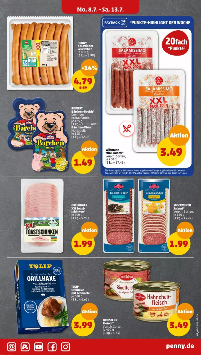 Aktueller Prospekt Penny - Prospekte - von 08.07 bis 13.07.2024 - strona 9 - produkty: aufstrich, brot, brotaufstrich, brunnen, dell, eis, Mini-Salami, mortadella, payback, reis, saft, salami, schinken, sim, stockmeyer, Ti, wiltmann, wurst