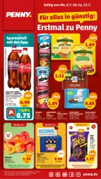 Gazetka promocyjna Penny - Prospekte - Gazetka - ważna od 13.07 do 13.07.2024 - strona 1 - produkty: aprikose, aprikosen, coca-cola, cola, eis, ente, erfrischungsgetränk, fanta, getränk, gin, kakao, Käse, käsescheiben, leerdammer, Mezzo Mix, nuss, obst, Obst und Gemüse, pringles, reis, ring, ritter, ritter sport, Schal, Schale, Sport, sprite, Ti, und gemüse, ZTE