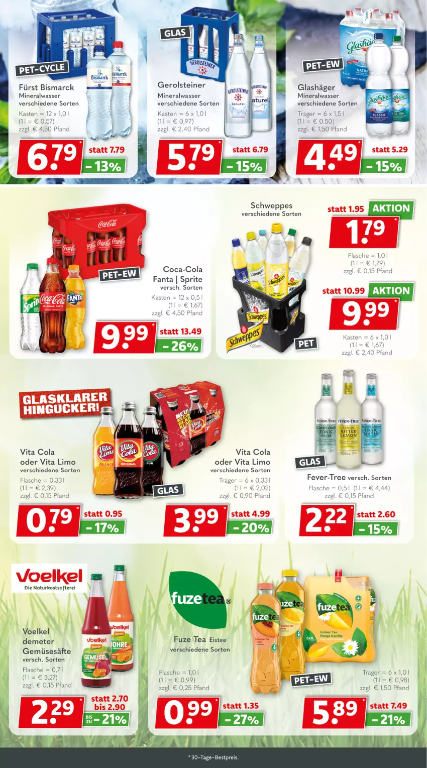 Aktueller Prospekt Getraenkeland - von 20.03 bis 01.04.2023 - strona 4 - produkty: Alwa, bismarck, coca-cola, cola, eis, eistee, fanta, fever-tree, flasche, fuze tea, gerolsteine, gerolsteiner, limo, mineralwasser, natur, saft, säfte, schweppes, sprite, steiner, tee, Ti, vita, Vita C, wasser