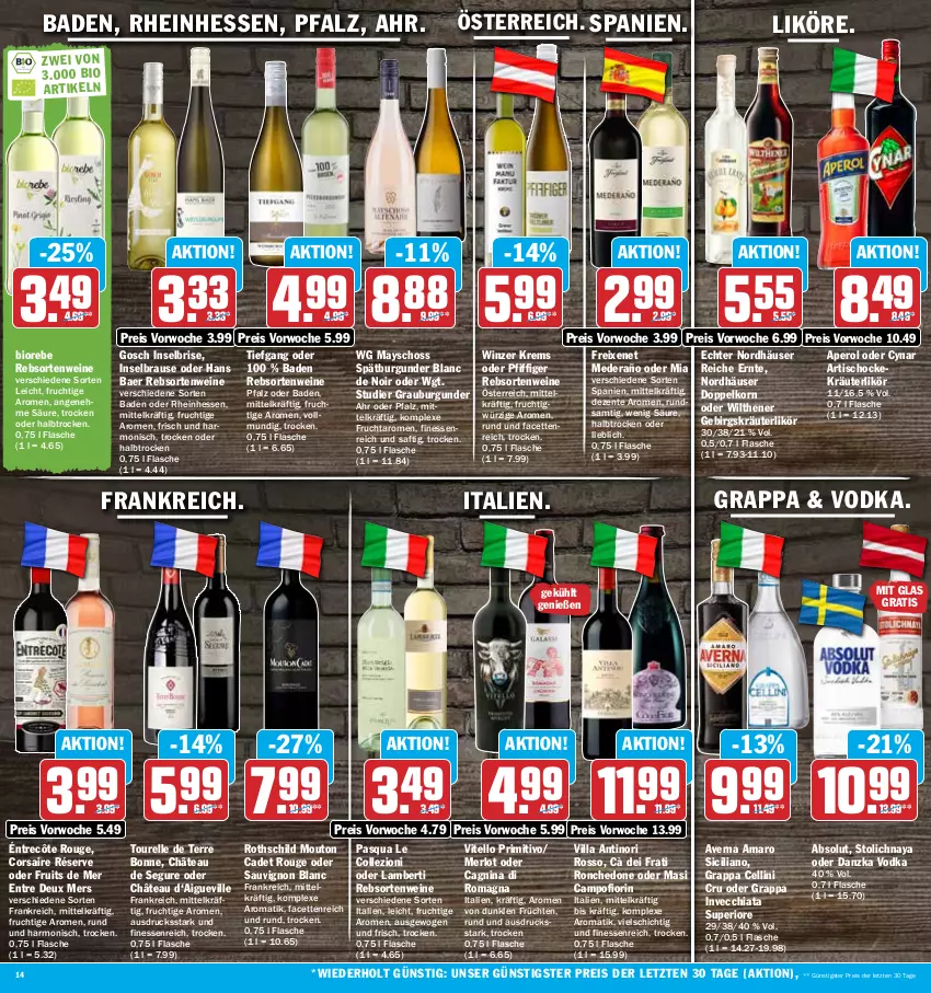 Aktueller Prospekt Hit - Prospekte - von 17.10 bis 22.10.2022 - strona 14 - produkty: amaro, Amber, aperol, averna, Bad, bio, brause, burgunder, chia, Corsaire, doppelkorn, eis, elle, ente, finesse, flasche, freixenet, frucht, früchte, früchten, grappa, grauburgunder, korn, kräuter, kräuterlikör, likör, merl, merlot, primitivo, rebsortenweine, reis, rel, rouge, saft, sauvignon, sauvignon blanc, spätburgunder, Ti, tisch, vodka, wein, weine, wilthener, ZTE