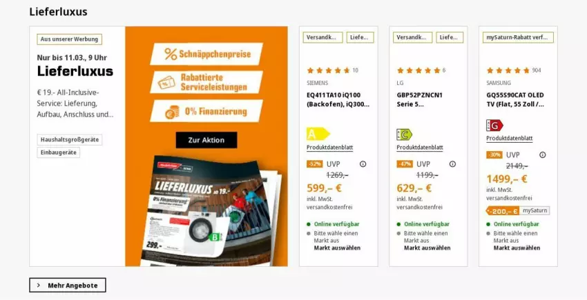 Aktueller Prospekt Saturn - Prospekte - von 04.03 bis 13.03.2024 - strona 1 - produkty: angebot, angebote, backofen, Bau, eis, LG, ndk, Ofen, Q10, reis, Samsung, schnäppchen, siemens, Ti, uhr, versandkostenfrei