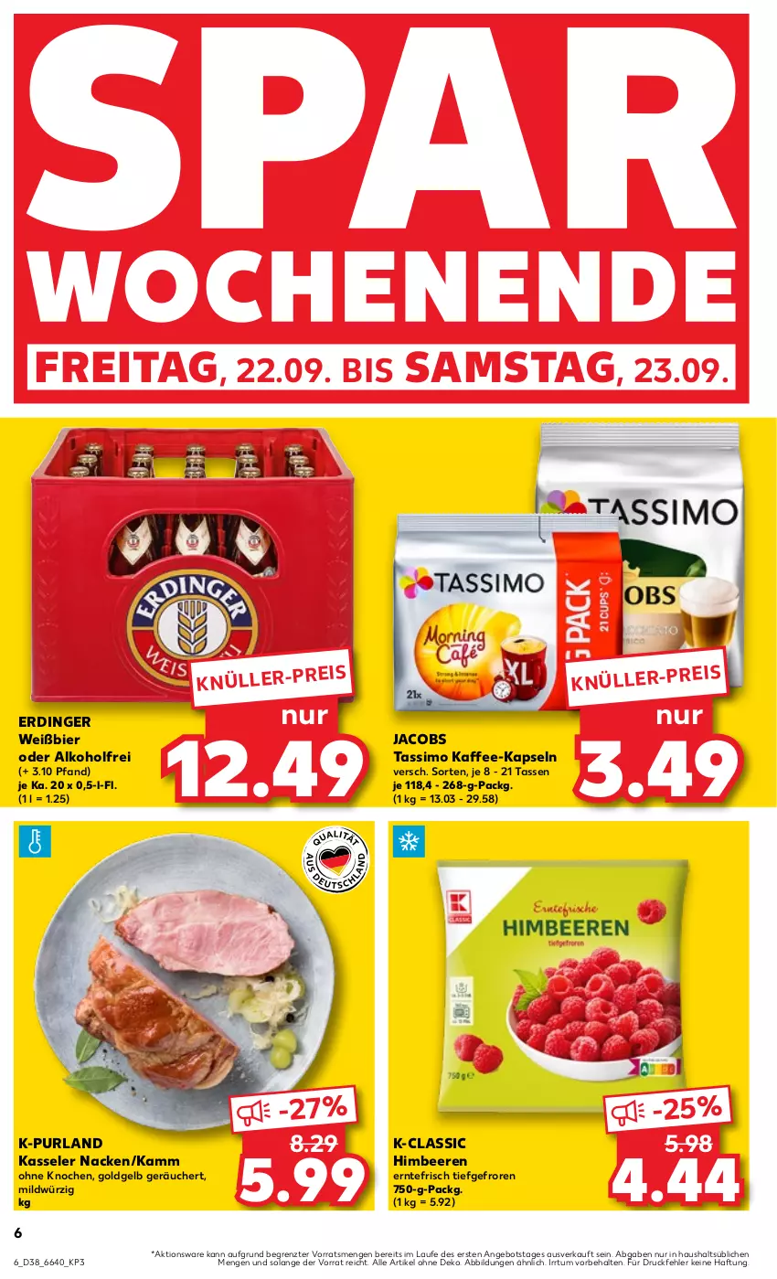 Aktueller Prospekt Kaufland - Prospekt - von 21.09 bis 27.09.2023 - strona 6 - produkty: alkohol, angebot, beere, beeren, bier, eis, erdinger, himbeer, himbeere, himbeeren, jacobs, jacobs tassimo, kaffee, kaffee-kapseln, kasseler, purland, sim, tasse, tassimo, Ti, ZTE