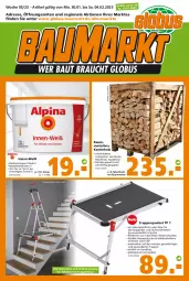 Gazetka promocyjna - Prospekt für Globus Baumarkt Achern - Gazetka - ważna od 04.02 do 04.02.2023 - strona 1 - produkty: Bau, brie, buch, eimer, eis, Holz, Kamin, Kaminholz, klapptritt, latte, Ofen, Teleskop, Ti, Treppenpodest