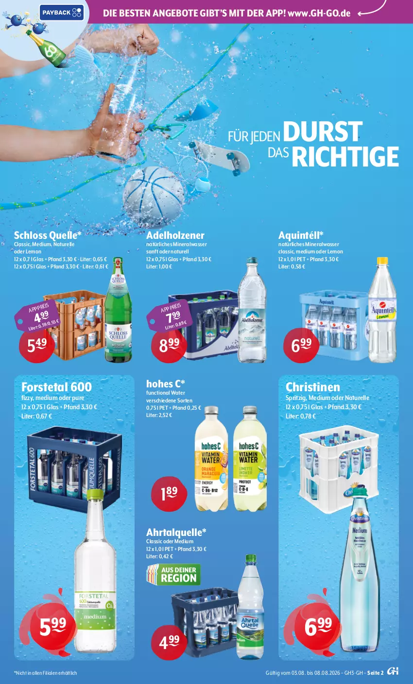 Aktueller Prospekt Getraenke Hoffmann - Prospekte - von 03.08 bis 08.08.2026 - strona 2 - produkty: adelholzener, Alwa, angebot, angebote, eis, elle, Forstetal, Hohes C, Holz, mineralwasser, Mineralwasser Classic, natur, natürliches mineralwasser, rel, Ti, wasser
