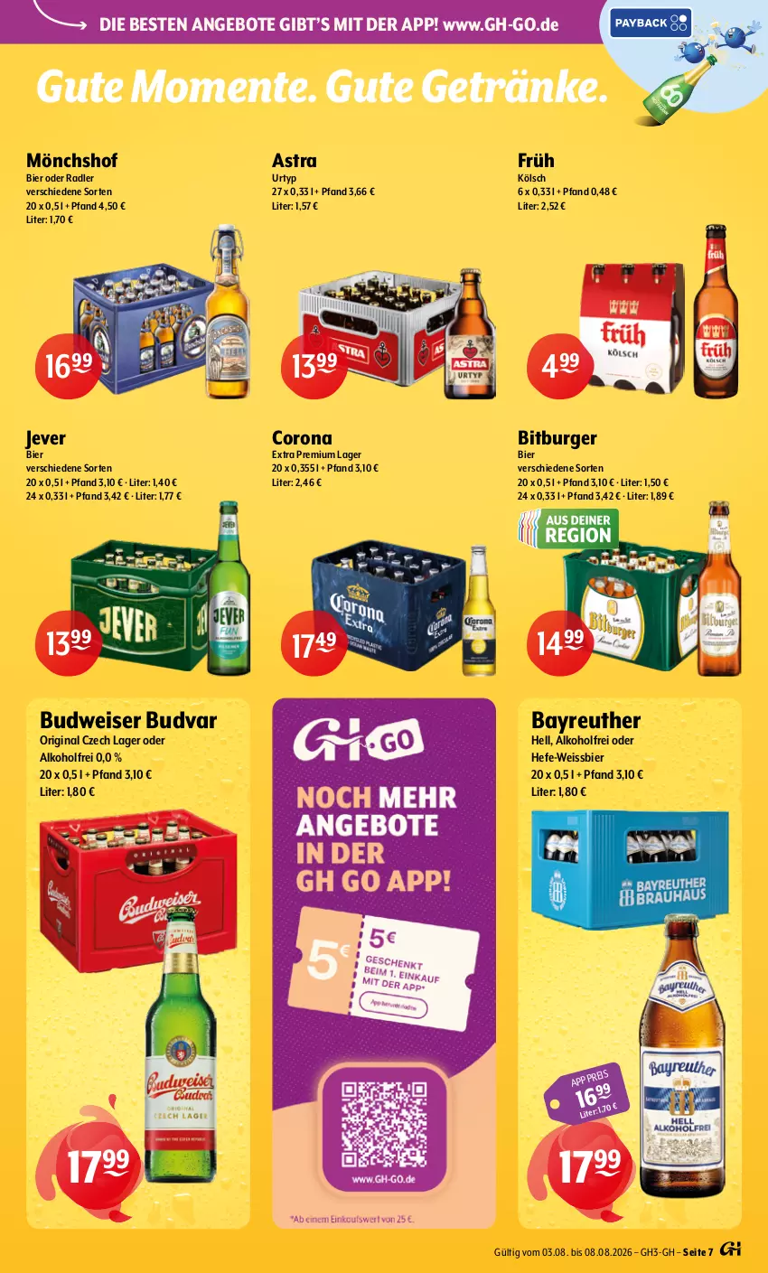 Aktueller Prospekt Getraenke Hoffmann - Prospekte - von 03.08 bis 08.08.2026 - strona 7 - produkty: alkohol, angebot, angebote, Astra, bier, bitburger, budweiser, burger, corona, corona extra, eis, ente, Früh Kölsch, getränk, getränke, gin, Hefe, jever, mönchshof, oder radler, radler, Ti, urtyp, weissbier