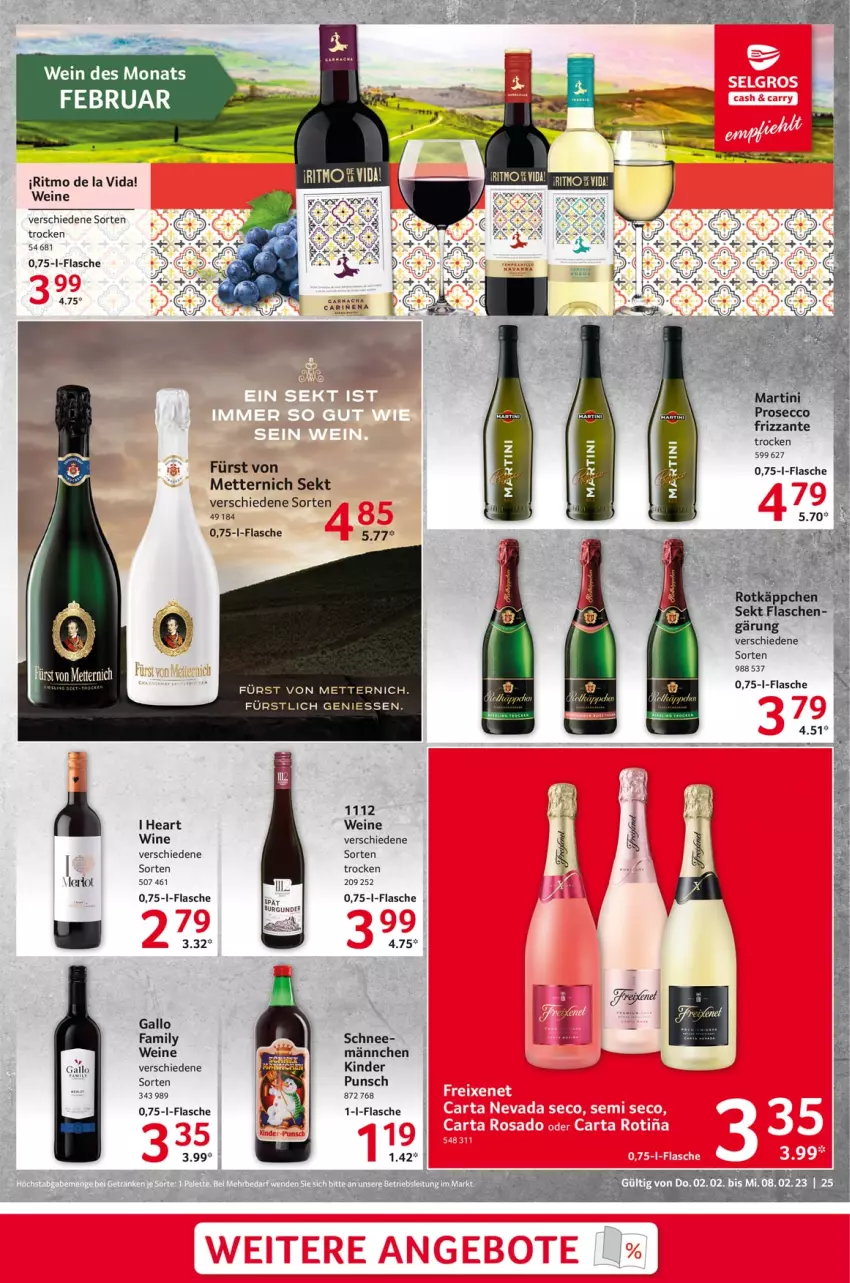 Aktueller Prospekt Selgros - Food - von 02.02 bis 08.02.2023 - strona 25 - produkty: burgunder, ecco, ente, flasche, frizzante, fürst von metternich, gallo, Kinder, Mett, metternich, prosecco, sekt, wein, weine