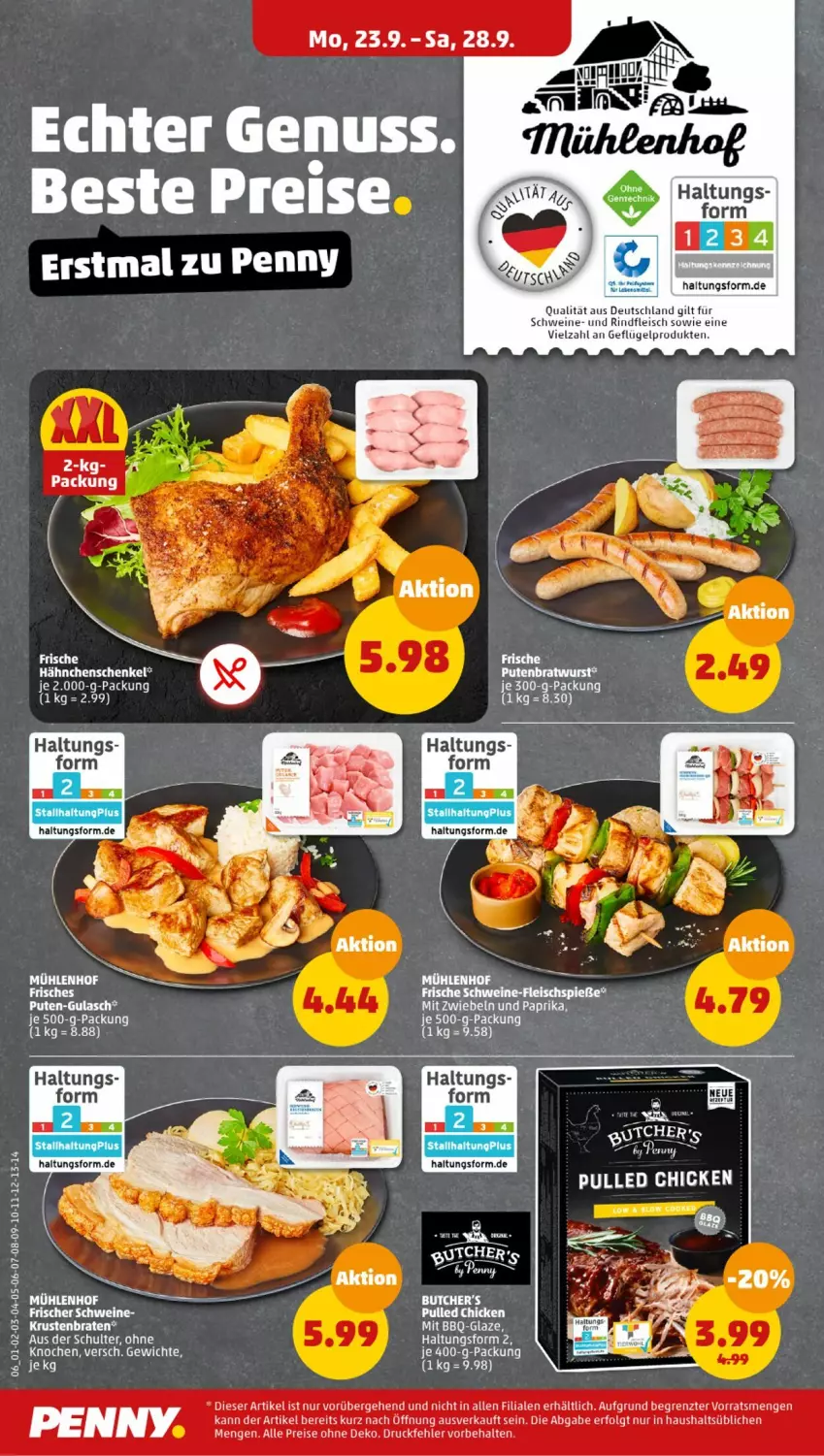 Aktueller Prospekt Penny - Prospekte - von 23.09 bis 28.09.2024 - strona 6 - produkty: eis, fleisch, Geflügel, gulasch, hähnchenschenkel, henkel, LG, mit zwiebeln, paprika, pute, reis, rind, rindfleisch, schenkel, schwein, schweine, Ti, wein, weine, ZTE, zwiebel, zwiebeln