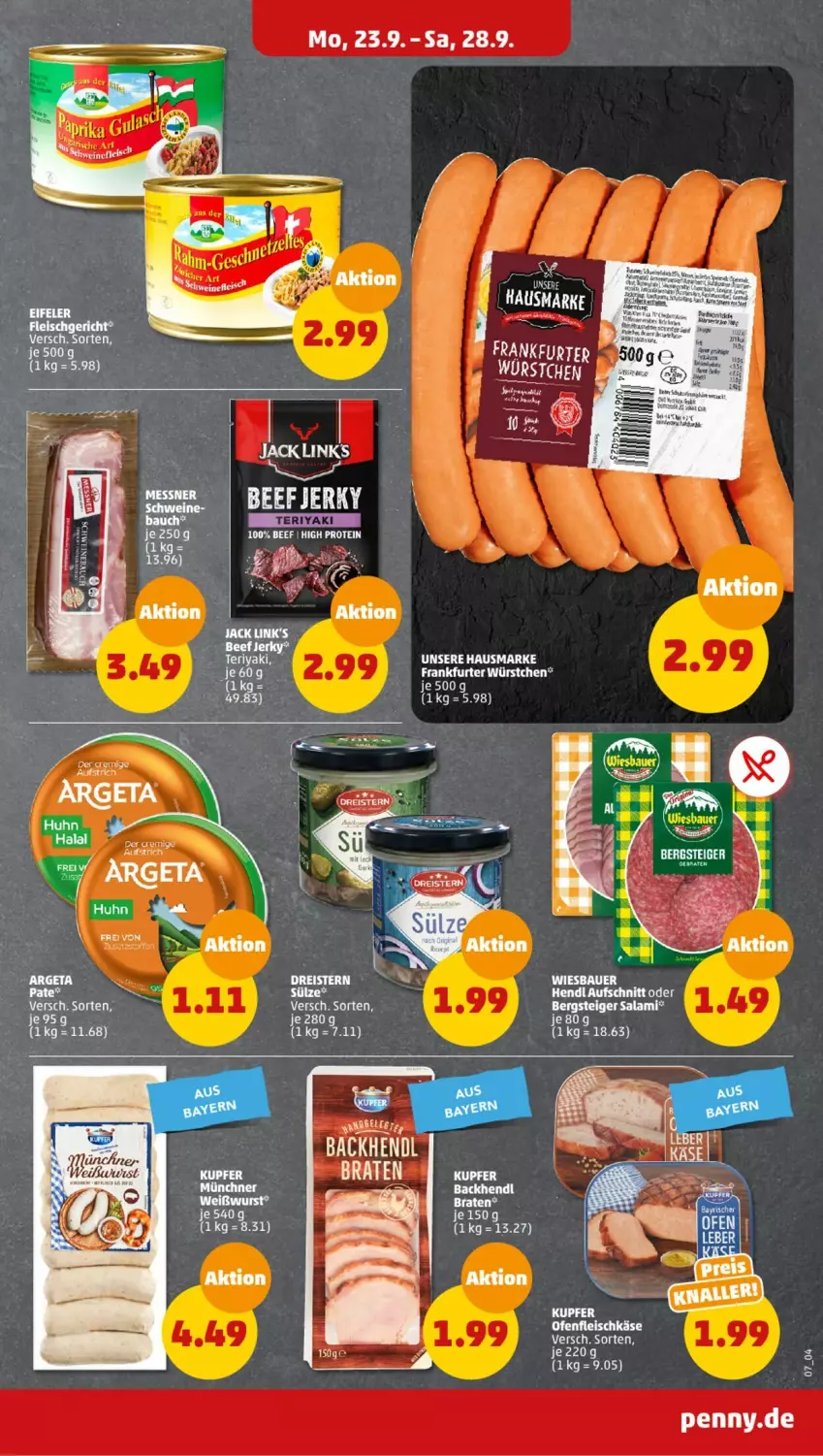 Aktueller Prospekt Penny - Prospekte - von 23.09 bis 28.09.2024 - strona 7 - produkty: aufschnitt, dreistern, eis, fleisch, fleischkäse, frankfurter, hausmarke, Hendl, Käse, Maus, Ofen, reis, salami, Ti, Weißwurst, wurst, würstchen