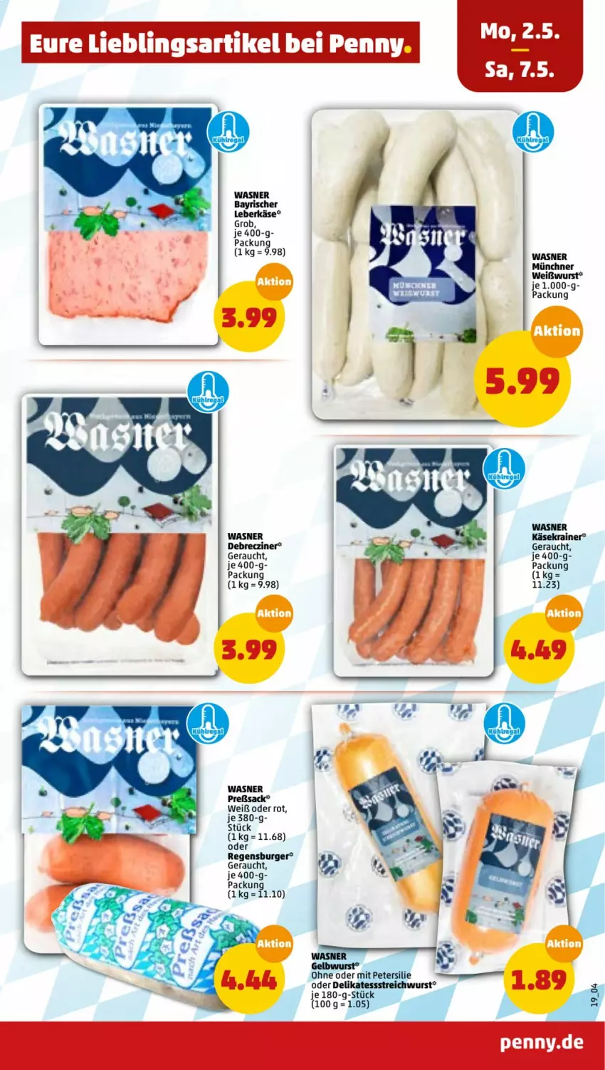 Aktueller Prospekt Penny - Prospekte - von 02.05 bis 07.05.2022 - strona 19 - produkty: burger, debrecziner, Käse, Käsekrainer, petersilie, Rauch, regensburger, sac, Weißwurst, wurst