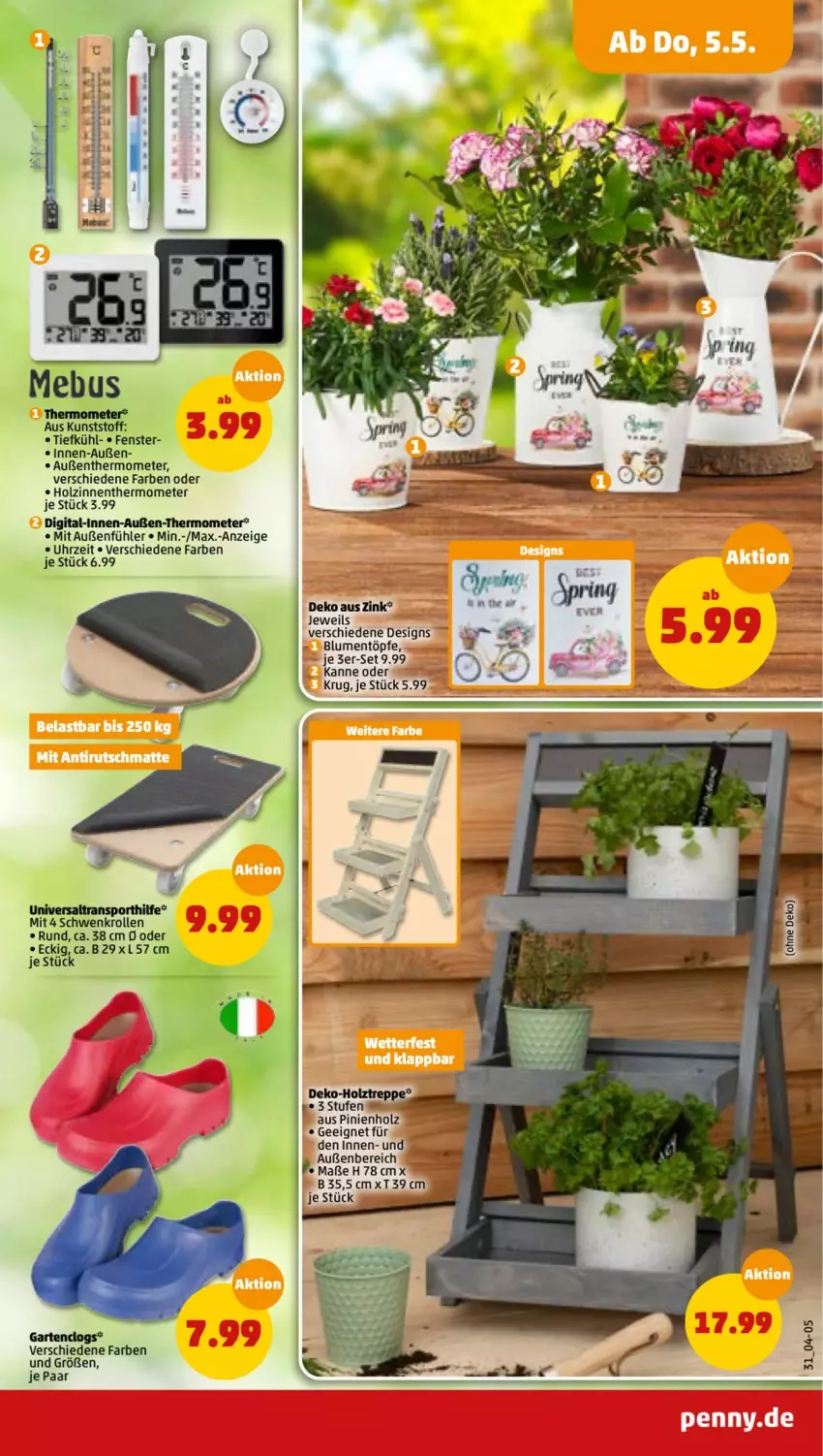 Aktueller Prospekt Penny - Prospekte - von 02.05 bis 07.05.2022 - strona 31 - produkty: blume, blumen, Cien, Clogs, fenster, Garten, Holz, thermometer, Ti, uhr