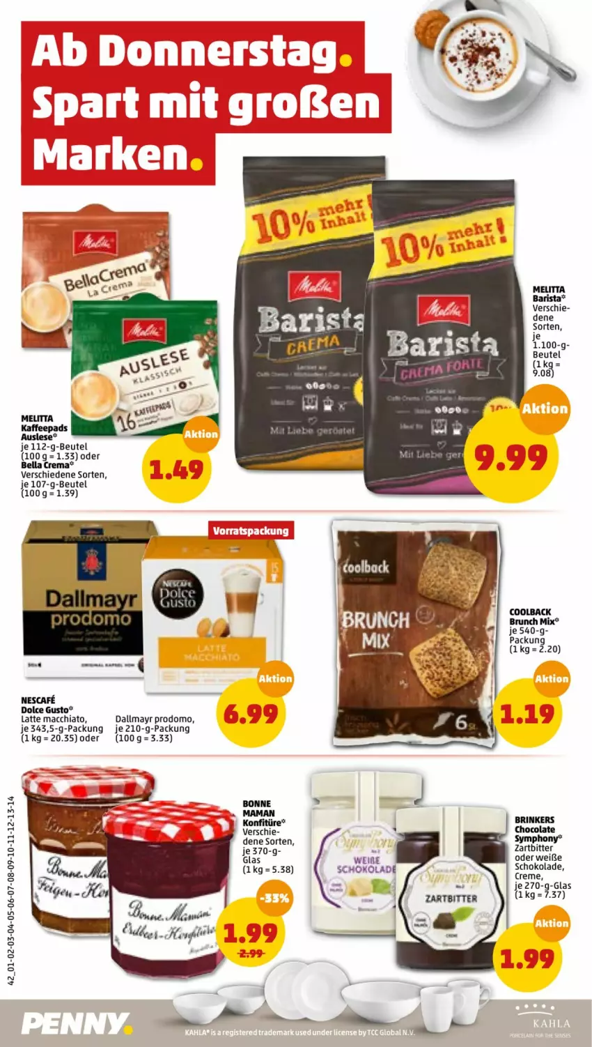 Aktueller Prospekt Penny - Prospekte - von 02.05 bis 07.05.2022 - strona 42 - produkty: ACC, bella crema, beutel, chia, cola, creme, dallmayr, dallmayr prodomo, dolce gusto, kaffee, kaffeepads, latte, latte macchiato, mac, macchiato, melitta, nescafe, prodomo, schoko, schokolade