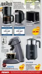 Gazetka promocyjna Penny - Prospekte - Gazetka - ważna od 07.05 do 07.05.2022 - strona 28 - produkty: auto, brötchen, brötchenaufsatz, eis, Elektro, ente, kaffee, kaffeemaschine, Kocher, milch, milchaufschäumer, Schal, severin, tasse, Ti, tisch, toast, toaster, wasser, wasserkocher, wassertank