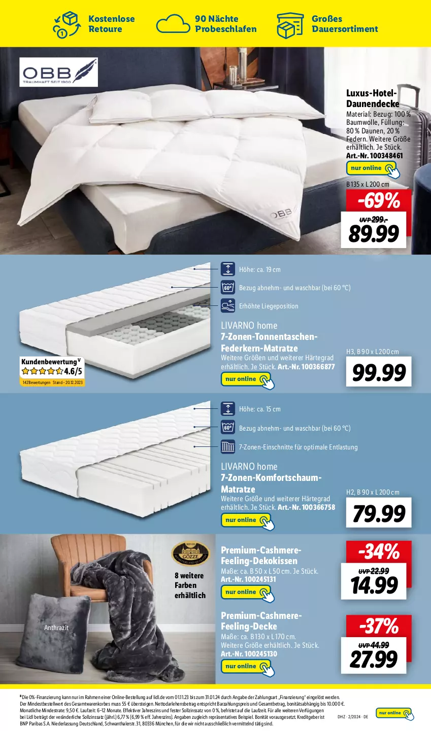 Aktueller Prospekt Lidl - Wochen-Highlights im Onlineshop - von 08.01 bis 14.01.2024 - strona 7 - produkty: auer, Bau, baumwolle, cashmere, decke, dekokissen, eis, erde, federkern, kissen, komfortschaummatratze, korb, Liege, matratze, reis, Ria, Schaummatratze, Tasche, taschen, taschenfederkern-matratze, Ti, wolle