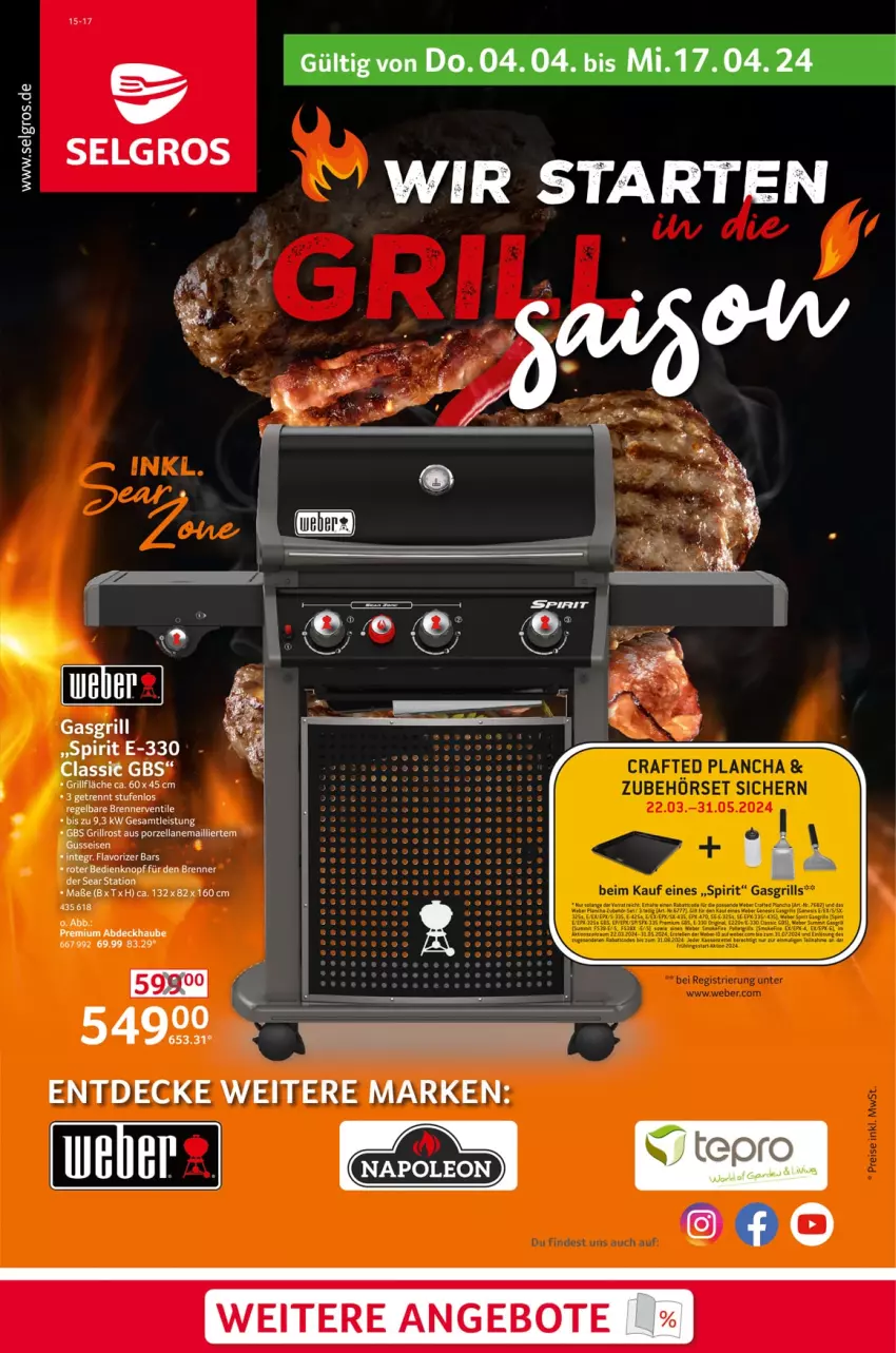 Aktueller Prospekt Selgros - Grillsaison - von 04.04 bis 17.04.2024 - strona 1 - produkty: abdeckhaube, angebot, angebote, decke, eis, gasgrill, grill, grillfläche, grillrost, LG, Ti