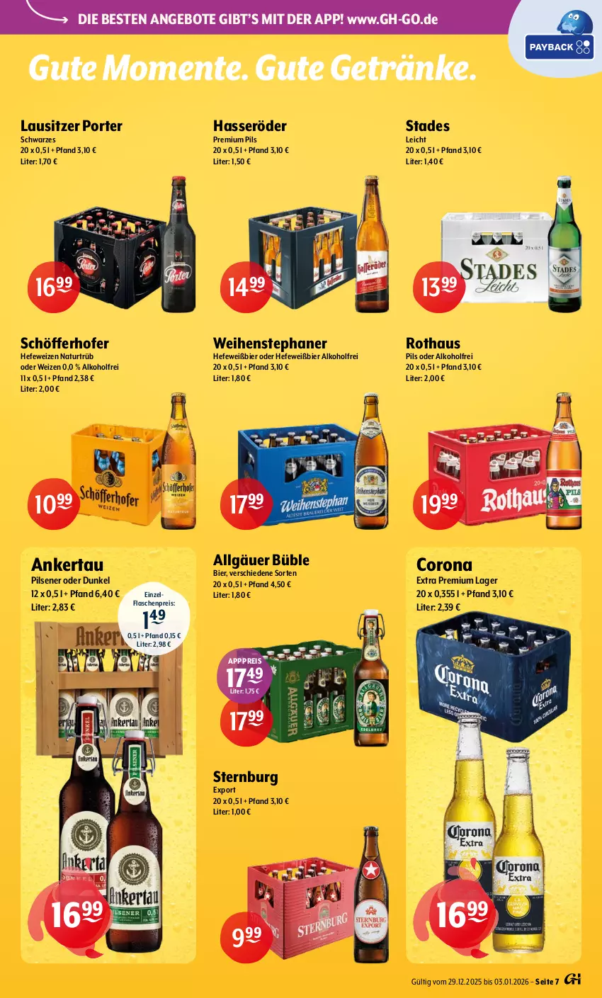 Aktueller Prospekt Getraenke Hoffmann - Prospekte - von 29.12.2026 bis 03.01.2027 - strona 7 - produkty: alkohol, angebot, angebote, bier, corona, corona extra, eis, ente, flasche, getränk, getränke, hasseröder, Hefe, hefeweizen, LG, natur, pils, pilsener, premium pils, reis, schöfferhofer, Sternburg, Ti, weihenstephan