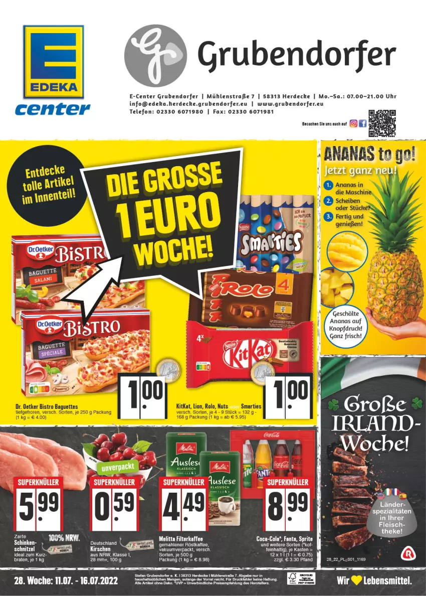 Aktueller Prospekt E Center - Angebote der Woche - von 11.07 bis 16.07.2022 - strona 1 - produkty: ananas, aust, decke, deka, ente, erde, filterkaffee, kaffee, kirsch, kirsche, kirschen, melitta, röstkaffee, schnitzel, telefon, Ti, uhr, Yo