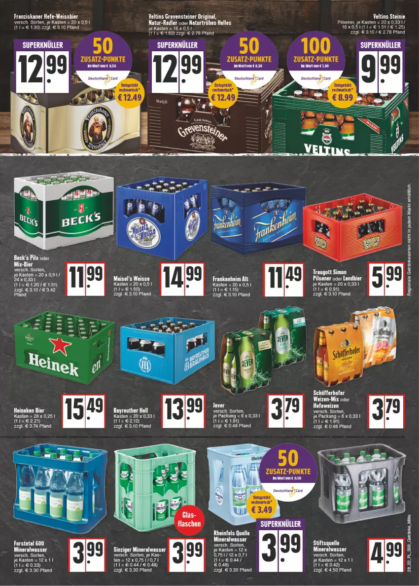 Aktueller Prospekt E Center - Angebote der Woche - von 11.07 bis 16.07.2022 - strona 9 - produkty: Alwa, bier, eier, eis, elle, franziskaner, gin, grevensteiner, Hefe, hefeweizen, heineken, mais, mineralwasser, natur, pils, pilsener, radler, sim, steiner, tee, Ti, veltins, wasser, weissbier