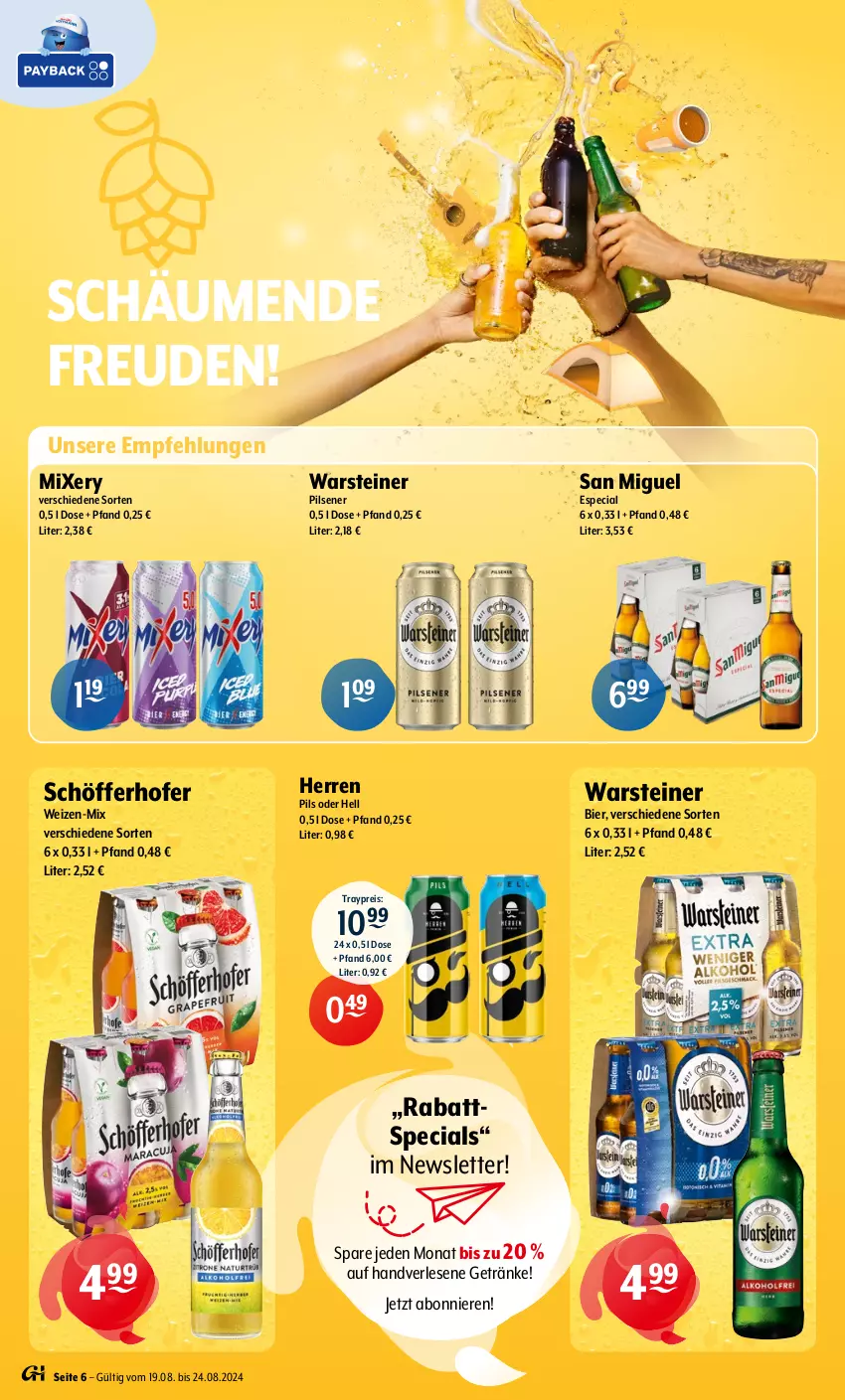 Aktueller Prospekt Getraenke Hoffmann - Prospekte - von 19.08 bis 24.08.2024 - strona 6 - produkty: bier, eis, getränk, getränke, Mixer, mixery, pils, pilsener, reis, schöfferhofer, steiner, Ti, warsteiner