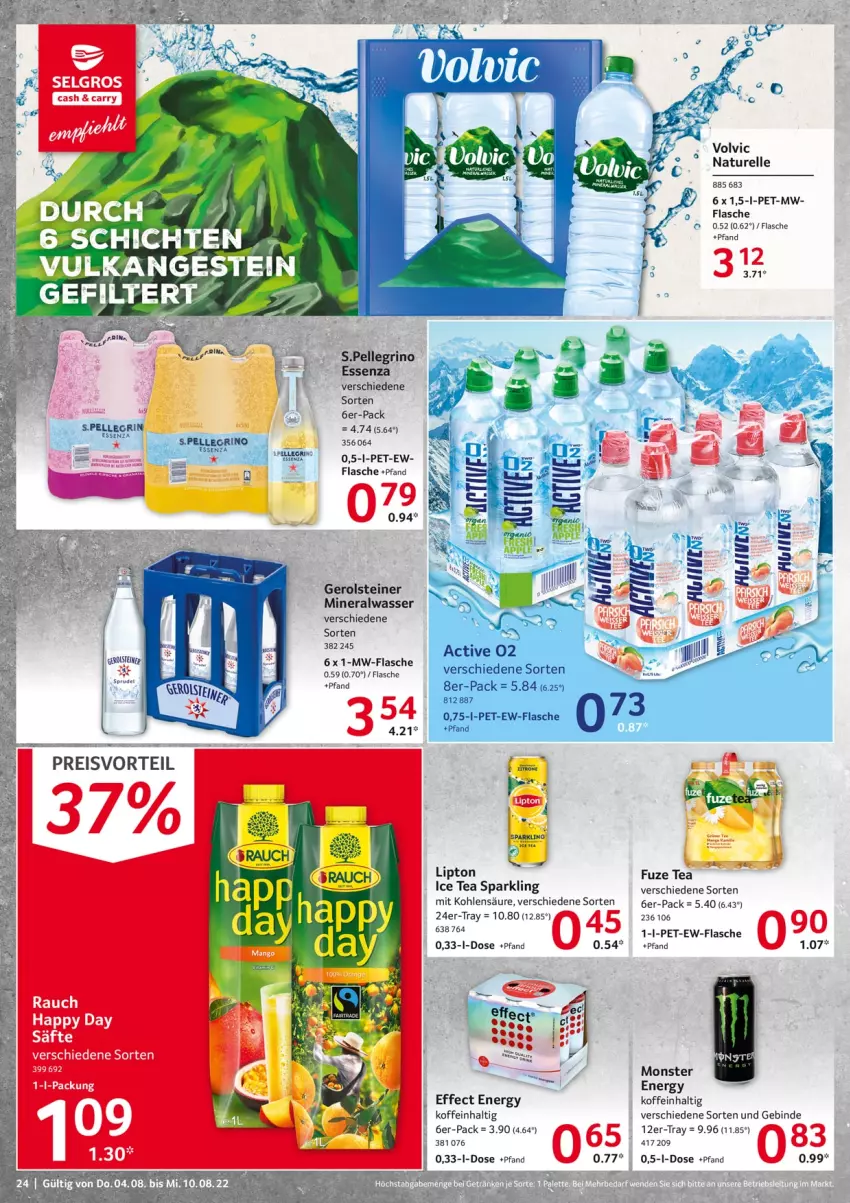 Aktueller Prospekt Selgros - Food - von 04.08 bis 10.08.2022 - strona 24 - produkty: Alwa, Effect, eis, elle, flasche, fuze tea, gerolsteine, gerolsteiner, ice tea, LG, lipton, mineralwasser, monster, Monster Energy, mw-flasche, natur, Rauch, rel, ring, säfte, steiner, Ti, volvic, wasser, wolle