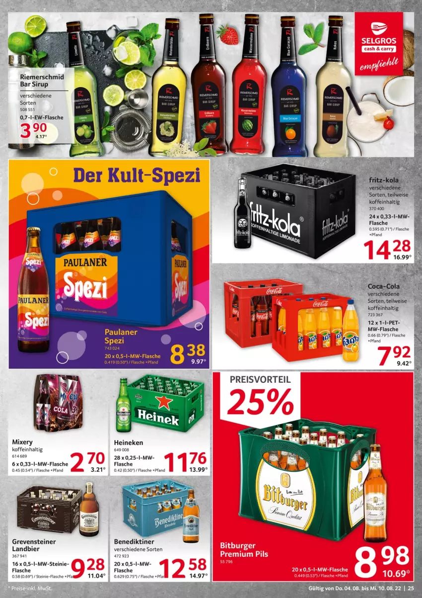 Aktueller Prospekt Selgros - Food - von 04.08 bis 10.08.2022 - strona 25 - produkty: beere, Benediktiner, bier, cola, eis, erdbeere, flasche, grevensteiner, heineken, melone, Mixer, mixery, mw-flasche, preisvorteil, reis, sirup, Spezi, steiner, tee, Ti, wasser, wassermelone