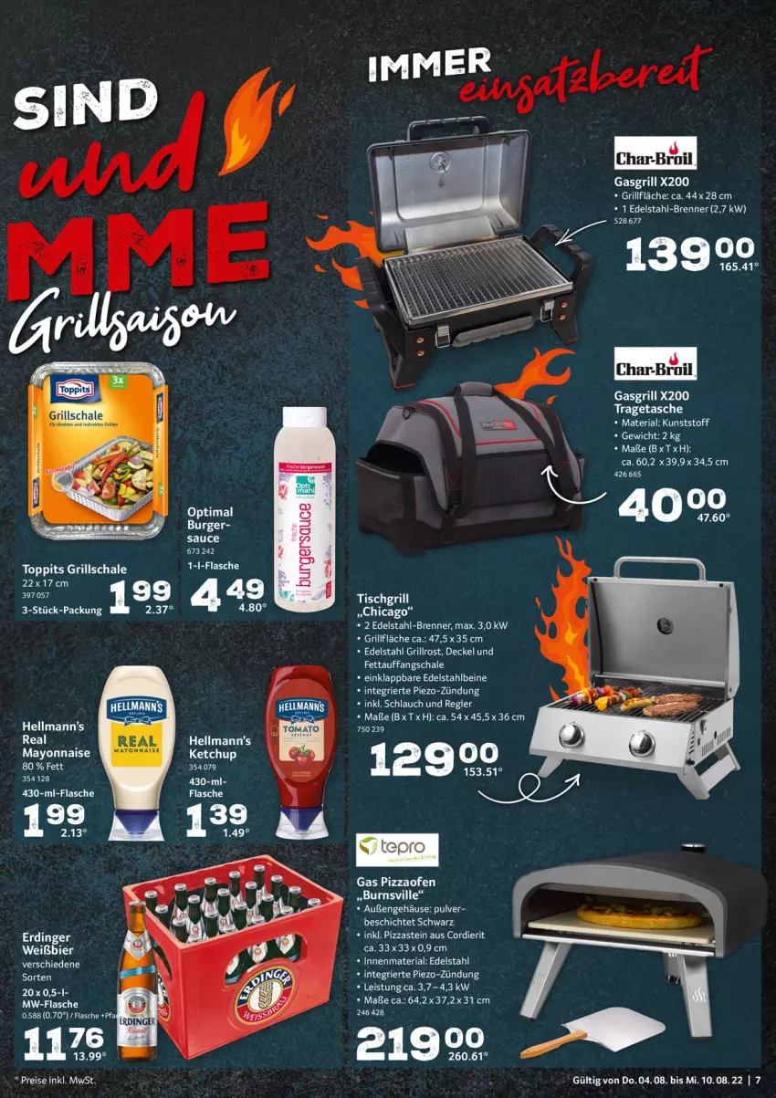 Aktueller Prospekt Selgros - Food - von 04.08 bis 10.08.2022 - strona 7 - produkty: bier, char-broil, edelstahl, eis, flasche, gasgrill, grill, grillfläche, Hellmann's, ketchup, mw-flasche, Ofen, piezo-zündung, pizza, Pizzaofen, reis, Ria, sauce, Schal, Schale, schlauch, tee, Ti, tisch, tischgrill, toppits