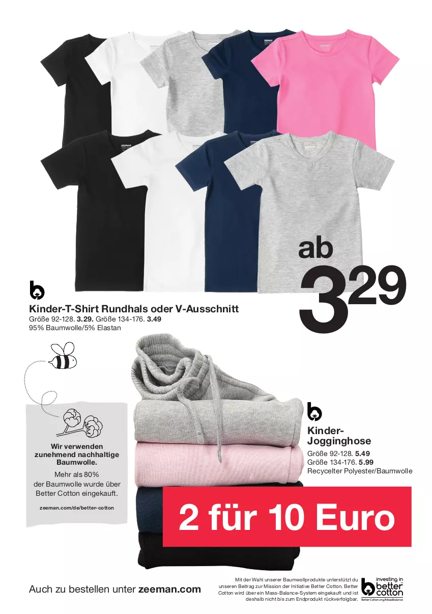 Aktueller Prospekt Zeeman - Prospekte - von 17.08 bis 23.08.2024 - strona 4 - produkty: Bau, baumwolle, bett, elle, gin, hose, Jogginghose, Kinder, Kinder-T-Shirt, LG, rwe, shirt, T-Shirt, Ti, wolle