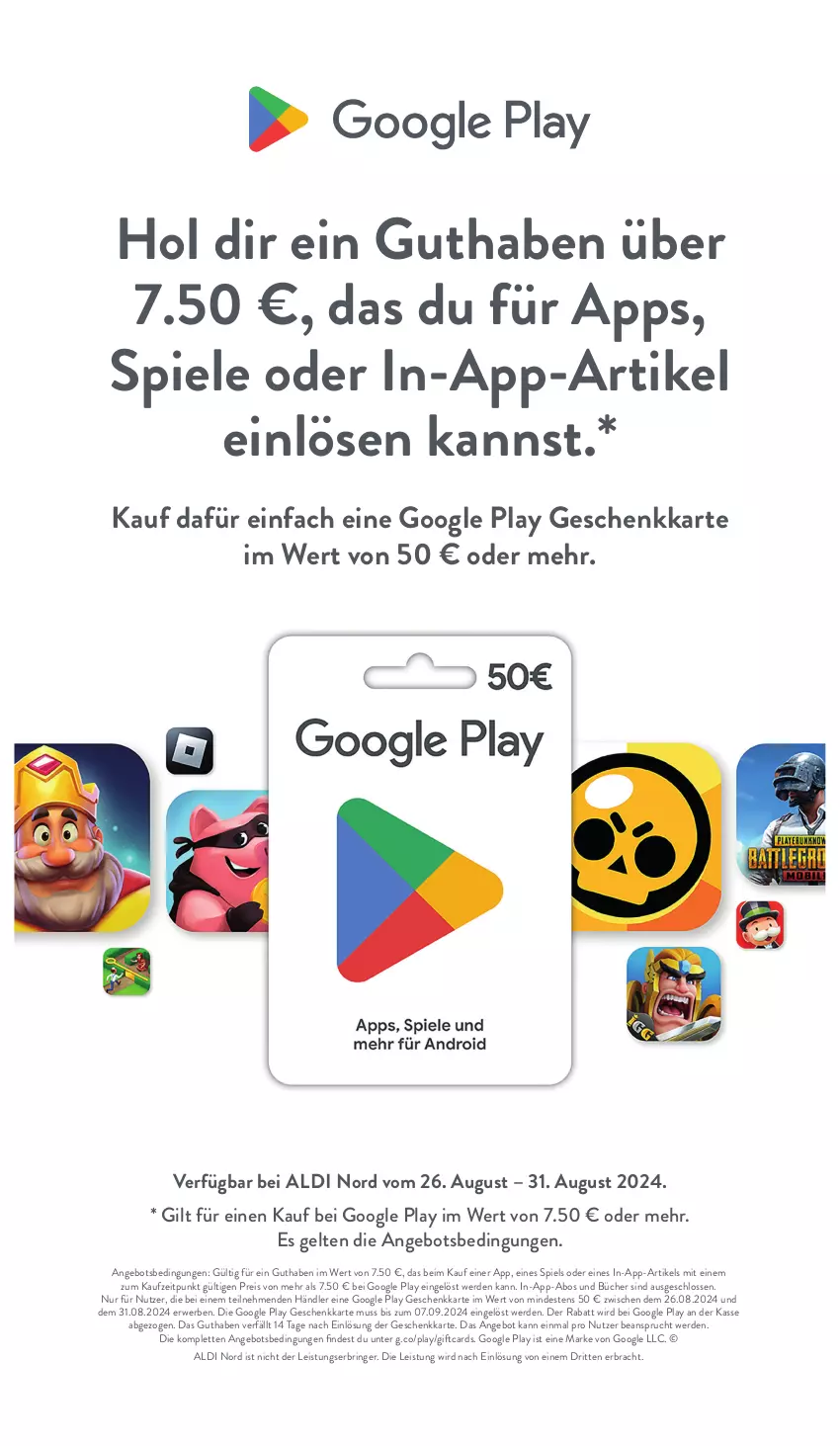 Aktueller Prospekt Aldi Nord - Von Montag - von 26.08 bis 31.08.2024 - strona 43 - produkty: aldi, angebot, eis, erde, google play, reis, ring, rwe, Spiele, Ti