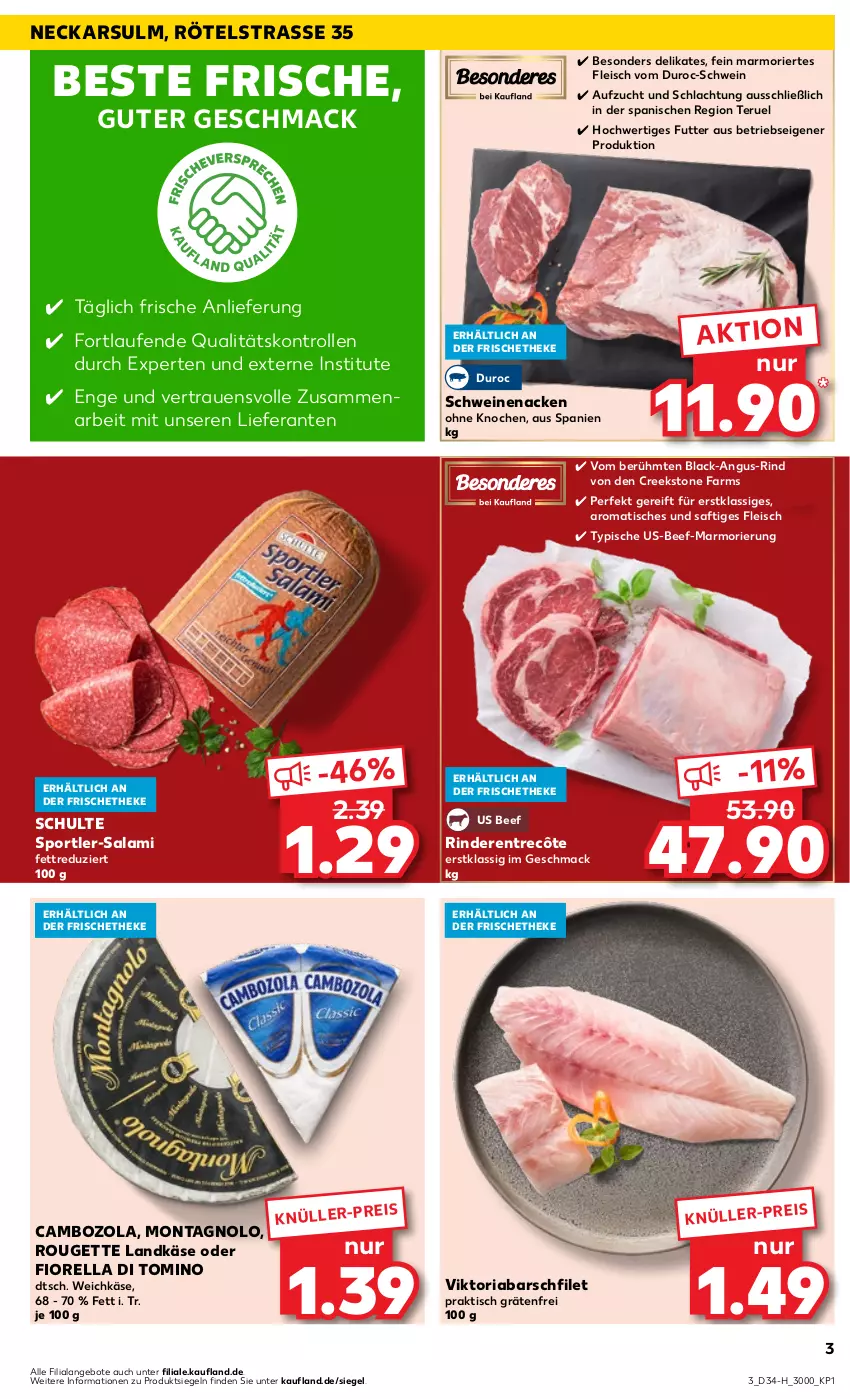 Aktueller Prospekt Kaufland - Extra-Angebote - von 24.08 bis 30.08.2023 - strona 3 - produkty: angebot, angebote, beef, cambozola, eis, entrecôte, filet, fleisch, Käse, lack, landkäse, Laufen, mac, ndk, rel, Ria, rind, rinder, rouge, rougette, saft, salami, schwein, schweine, schweinenacken, Sport, Ti, tisch, weichkäse, wein, weine