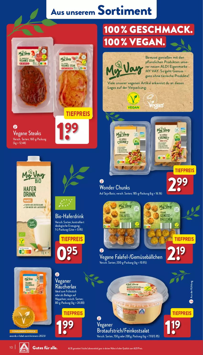 Aktueller Prospekt Aldi Nord - Von Montag - von 02.01 bis 07.01.2023 - strona 10 - produkty: aldi, aufstrich, bio, brot, brotaufstrich, drink, eis, Falafel, feinkost, hafer, Haferdrink, ilag, lebensmittel, mac, nuss, reis, salat, soja, steak, steaks, Ti, tiefpreis, trolli