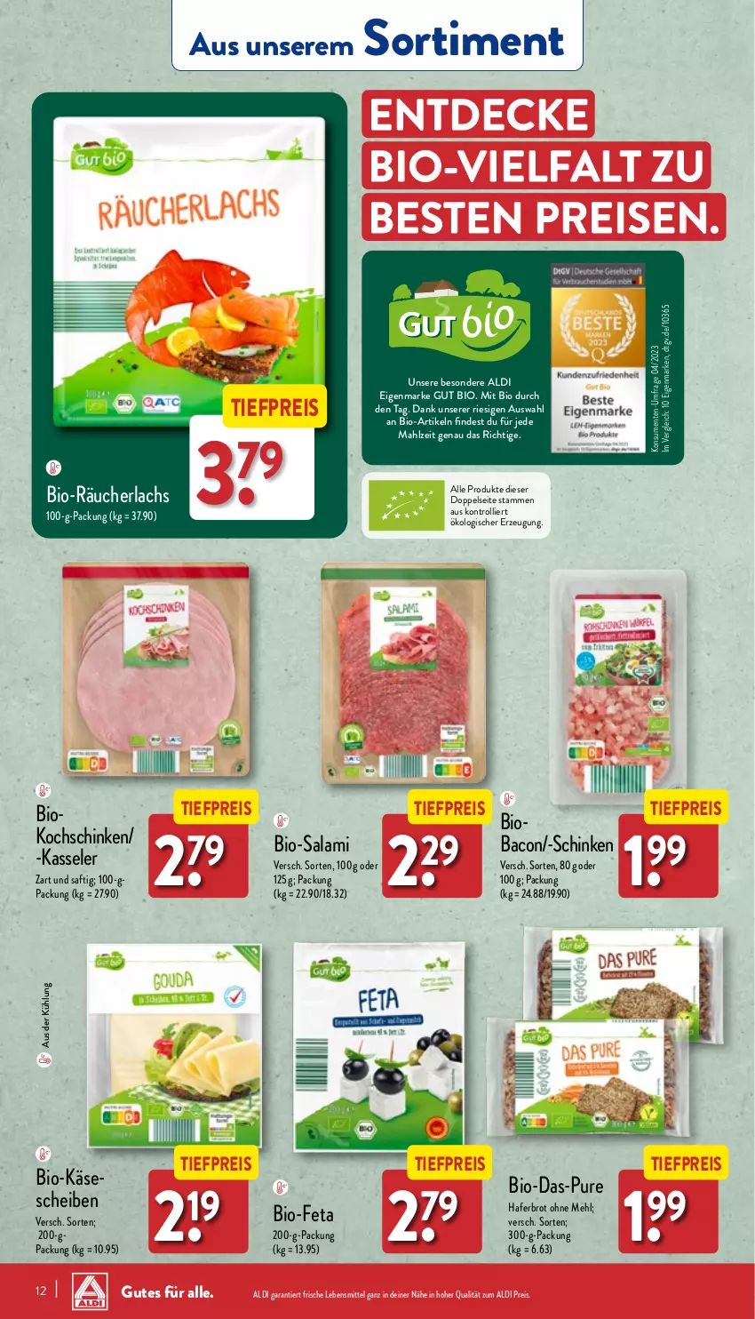 Aktueller Prospekt Aldi Nord - Von Montag - von 02.01 bis 07.01.2023 - strona 12 - produkty: aldi, bacon, bio, Bio-Feta, Bio-Käse, Bio-Salami, brot, decke, eis, ente, feta, hafer, Käse, käsescheiben, kasseler, kochschinken, lachs, lebensmittel, mehl, Räucherlachs, reis, saft, salami, schinken, Ti, tiefpreis, trolli