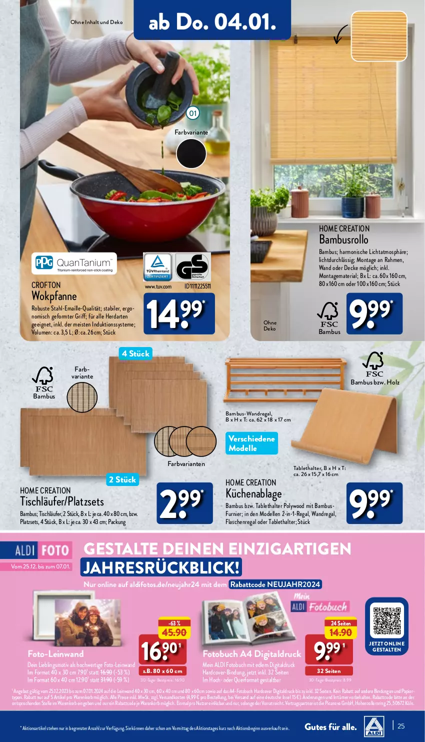 Aktueller Prospekt Aldi Nord - Von Montag - von 02.01 bis 07.01.2023 - strona 25 - produkty: aldi, angebot, bambus, bestpreis, buch, Crofton, decke, dell, eis, elle, flasche, Fotobuch, gin, herdarten, Holz, korb, küche, Küchen, Läufer, maille, Mode, ndk, papier, pfanne, regal, reis, Ria, ring, tablet, Ti, tisch, tischläufer, wandregal, wok, ZTE