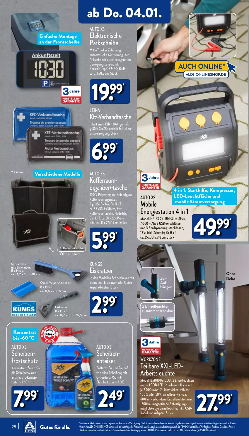 Aktueller Prospekt Aldi Nord - Von Montag - von 02.01 bis 07.01.2023 - strona 28 - produkty: adapter, akku, aldi, Arbeitsleuchte, auto, batterie, citrus, dell, eis, Eiskratzer, Elektro, elle, ente, flasche, gin, koffer, kompressor, Leuchte, leuchten, Mode, ndk, reis, Schal, Schale, Schneebesen, steckdose, Tasche, Ti, tisch, usb, ZTE