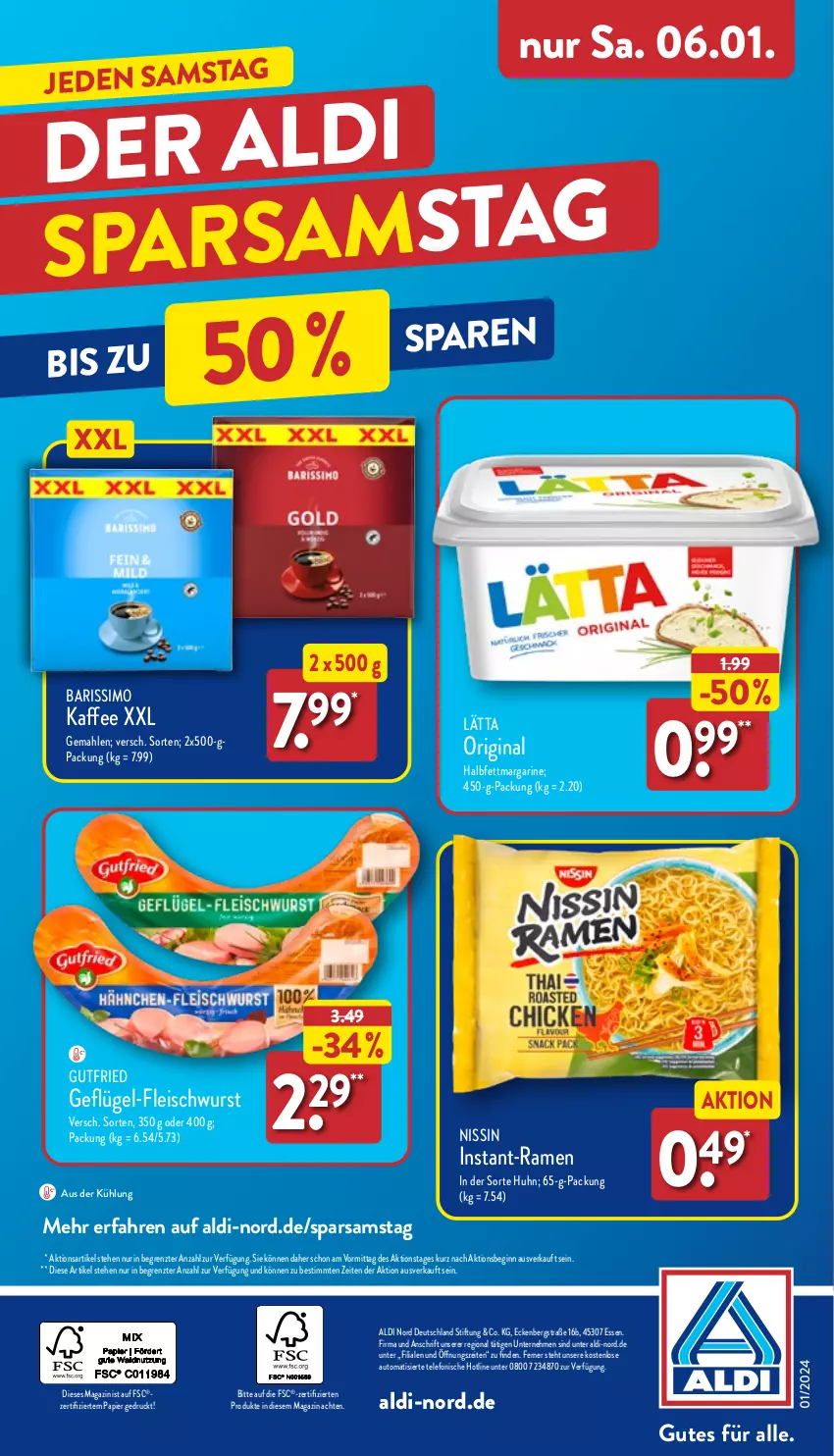 Aktueller Prospekt Aldi Nord - Von Montag - von 02.01 bis 07.01.2023 - strona 46 - produkty: aldi, auto, eis, fleisch, fleischwurst, Geflügel, Geflügel-Fleischwurst, gin, gutfried, halbfettmargarine, kaffee, lätta, magazin, margarine, Nissin, papier, sim, telefon, Ti, wurst, ZTE