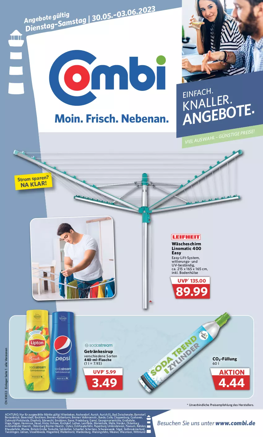 Aktueller Prospekt Combi - Prospekte - von 30.05 bis 03.06.2023 - strona 1 - produkty: ammerländer, Anew, Bad, eis, elle, flasche, getränk, getränke, getränkesirup, Holz, Intel, lebensmittel, merl, reis, rel, ring, salz, sirup, String, teller, Ti, wäscheschirm