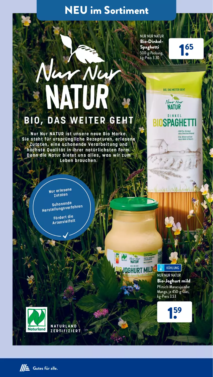 Aktueller Prospekt AldiSud - NÄCHSTE WOCHE - von 26.06 bis 01.07.2023 - strona 4 - produkty: bio, bio-joghurt, eis, joghur, joghurt, joghurt mild, mango, maracuja, natur, naturland, pfirsich, reis, spaghetti, Ti