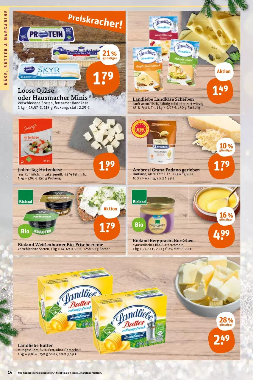 Aktueller Prospekt Tegut - Angebote der Woche - von 14.11 bis 19.11.2022 - strona 16 - produkty: angebot, angebote, Becher, bio, Bio-Butter, bioland, butter, Butterschmalz, creme, dekoration, ente, grana, grana padano, hartkäse, Hausmacher, hirtenkäse, Käse, landkäse, landliebe, Loose, mac, malz, margarine, milch, ndk, padano, quäse, Rana, Schmalz, Ti, tisch, ZTE