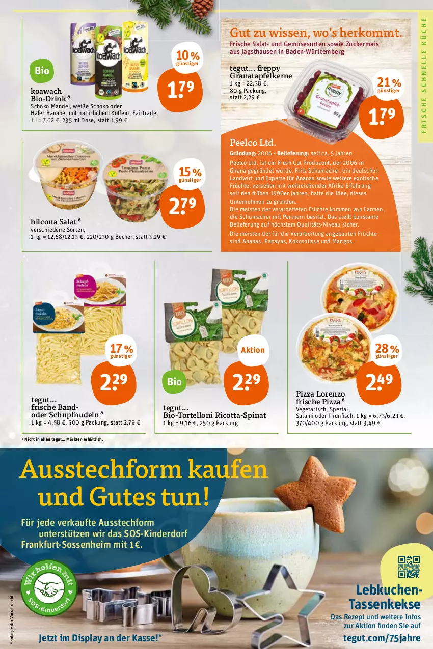 Aktueller Prospekt Tegut - Angebote der Woche - von 14.11 bis 19.11.2022 - strona 23 - produkty: ananas, apfel, Bad, banane, Bau, Becher, bio, drink, eis, elle, fisch, fritz, früchte, grana, granatapfel, granatapfelkerne, hafer, hilcona, keks, kekse, Kinder, kokos, küche, kuchen, Lebkuchen, lorenz, mac, mais, mandel, mango, mangos, nivea, nudel, nudeln, Papaya, pizza, Rana, rezept, ricotta, salami, salat, schoko, Spezi, spinat, tasse, thunfisch, Ti, tisch, torte, tortelloni, und gemüse, Vegeta, zucker, zuckermais