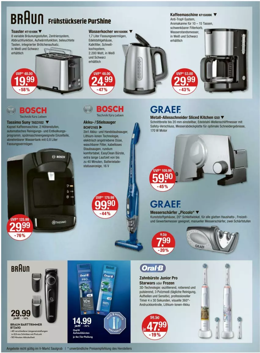 Aktueller Prospekt Vmarkt - Prospekte - von 11.04 bis 17.04.2024 - strona 18 - produkty: akku, angebot, angebote, batterie, bosch, braun, Brei, brötchen, brötchenaufsatz, bürste, edelstahl, eis, elle, handstaubsauger, kaffee, kaffeemaschine, Kocher, korb, latte, LG, Lithium-Lonen-Akku, messer, Reinigung, reis, Ria, spülmaschinen, staubsauger, Stielsauger, tasse, teller, Ti, Tiere, timer, toast, toaster, wasser, wasserkocher, wassertank, zahnbürste, Zelt