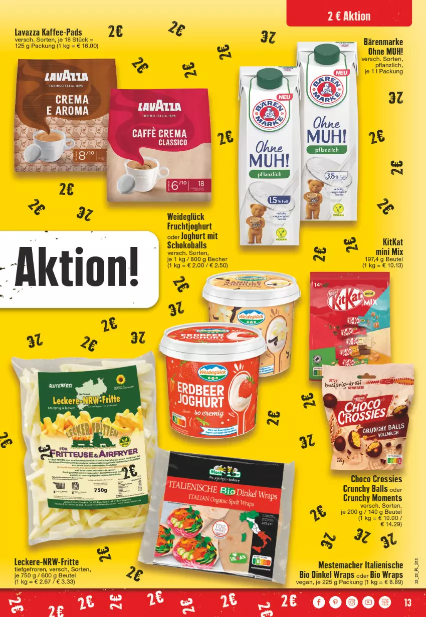 Aktueller Prospekt E Center - Angebote der Woche - von 07.08 bis 12.08.2023 - strona 13 - produkty: ball, bärenmarke, Becher, beutel, bio, frucht, fruchtjoghurt, joghur, joghurt, kaffee, kaffee-pads, kitkat, lavazza, mac, mestemacher, schoko, tee, Ti, wrap, wraps