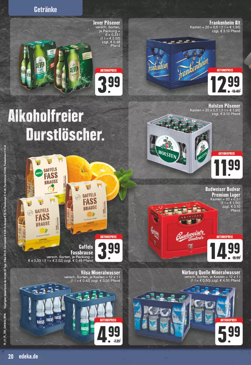 Aktueller Prospekt E Center - Angebote der Woche - von 07.08 bis 12.08.2023 - strona 20 - produkty: Alwa, brause, budweiser, burger, eis, elle, flensburger, franziskaner, gerolsteine, gerolsteiner, getränk, getränke, mineralwasser, reis, steiner, vilsa, wasser, ZTE