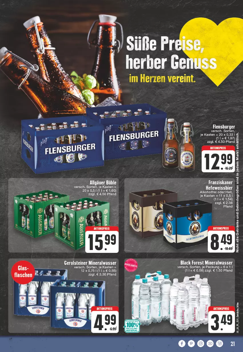 Aktueller Prospekt E Center - Angebote der Woche - von 07.08 bis 12.08.2023 - strona 21 - produkty: alkohol, Alwa, bier, black forest, eis, gerolsteine, gerolsteiner, getränk, getränke, Hefe, lack, LG, mineralwasser, steiner, wasser, weissbier