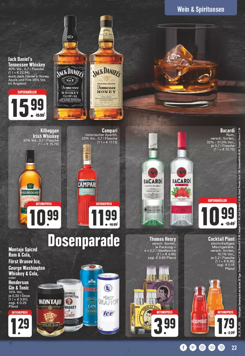 Aktueller Prospekt E Center - Angebote der Woche - von 07.08 bis 12.08.2023 - strona 23 - produkty: angebot, aperitif, Apple, bacardi, campari, cocktail, cola, doppio passo, eis, enders, flasche, getränk, gin, glasflasche, jack daniel, Jack Daniel’s, jack daniels, Kaiser, kilbeggan, LG, passo, reis, rum, Stühl, Ti, whiskey, Yo, ZTE