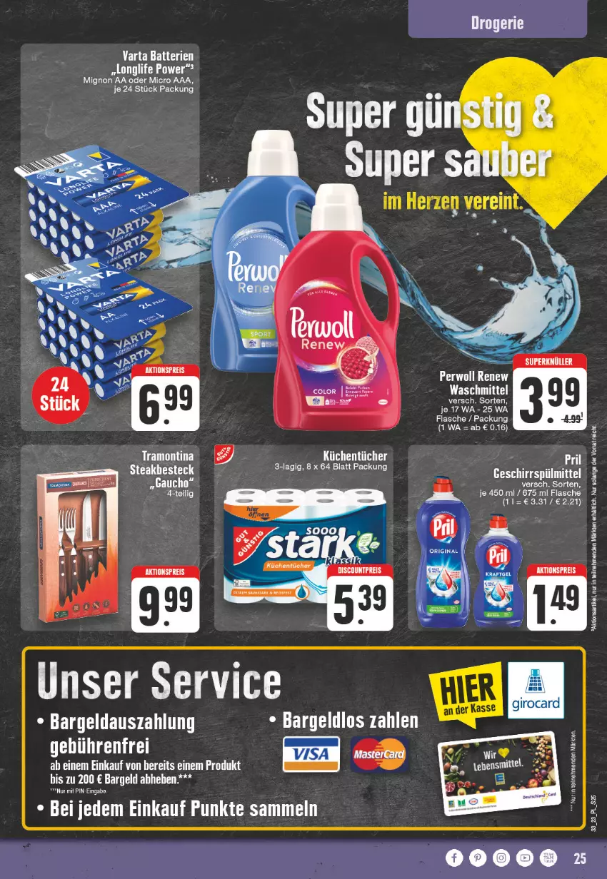 Aktueller Prospekt E Center - Angebote der Woche - von 07.08 bis 12.08.2023 - strona 25 - produkty: batterie, batterien, besteck, flasche, gin, küche, Küchen, küchentücher, longlife, steak, steakbesteck, Ti, tücher, varta, waschmittel