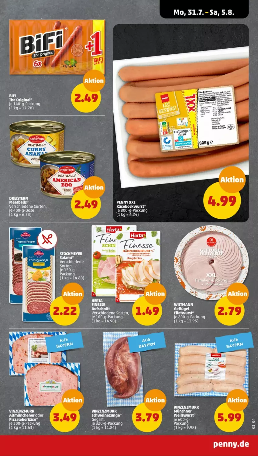 Aktueller Prospekt Penny - Prospekte - von 31.07 bis 05.08.2023 - strona 3 - produkty: aufschnitt, ball, bockwurst, finesse, Käse, leberkäs, leberkäse, pizza, Ti, Weißwurst, wurst