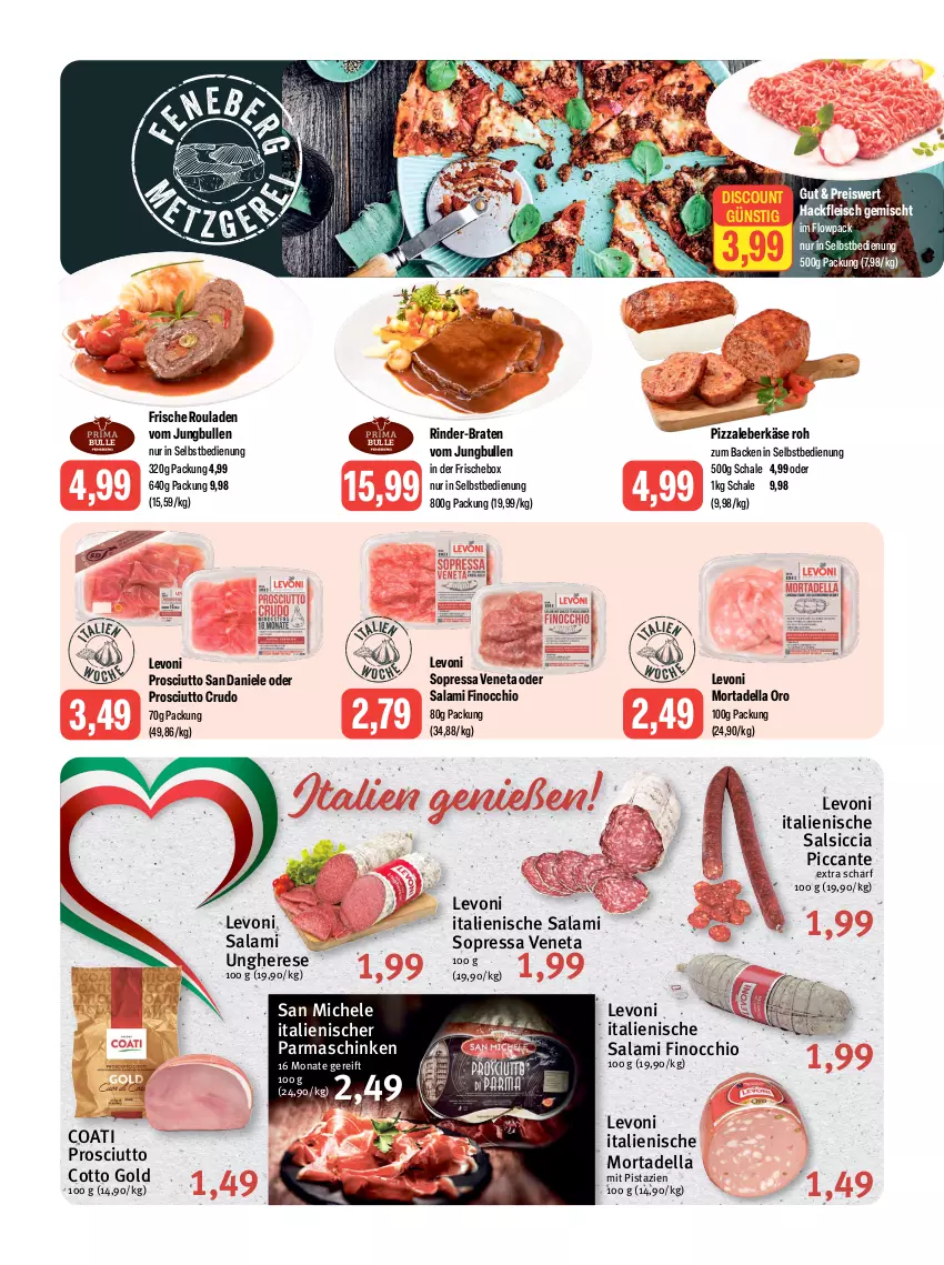 Aktueller Prospekt Feneberg - Prospekte - von 16.11 bis 18.11.2023 - strona 2 - produkty: braten, dell, discount, eis, fleisch, hackfleisch, hackfleisch gemischt, jungbullen, Käse, leberkäs, leberkäse, mit pistazien, mortadella, parmaschinken, pistazien, pizza, prosciutto, prosciutto cotto, prosciutto crudo, reis, rind, rinder, rouladen, salami, salsiccia, Schal, Schale, schinken, Ti