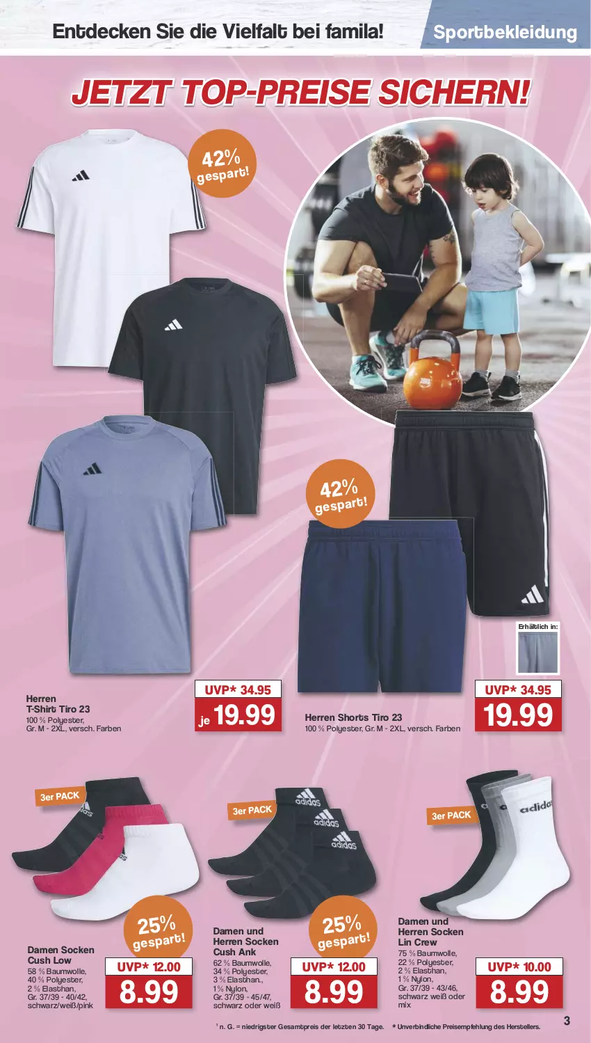 Aktueller Prospekt Famila - Prospekte - von 15.07 bis 20.07.2024 - strona 3 - produkty: Bau, baumwolle, decke, eis, elle, kleid, Kleidung, reis, shirt, shorts, socken, Sport, T-Shirt, teller, Ti, top-preis, wolle, ZTE