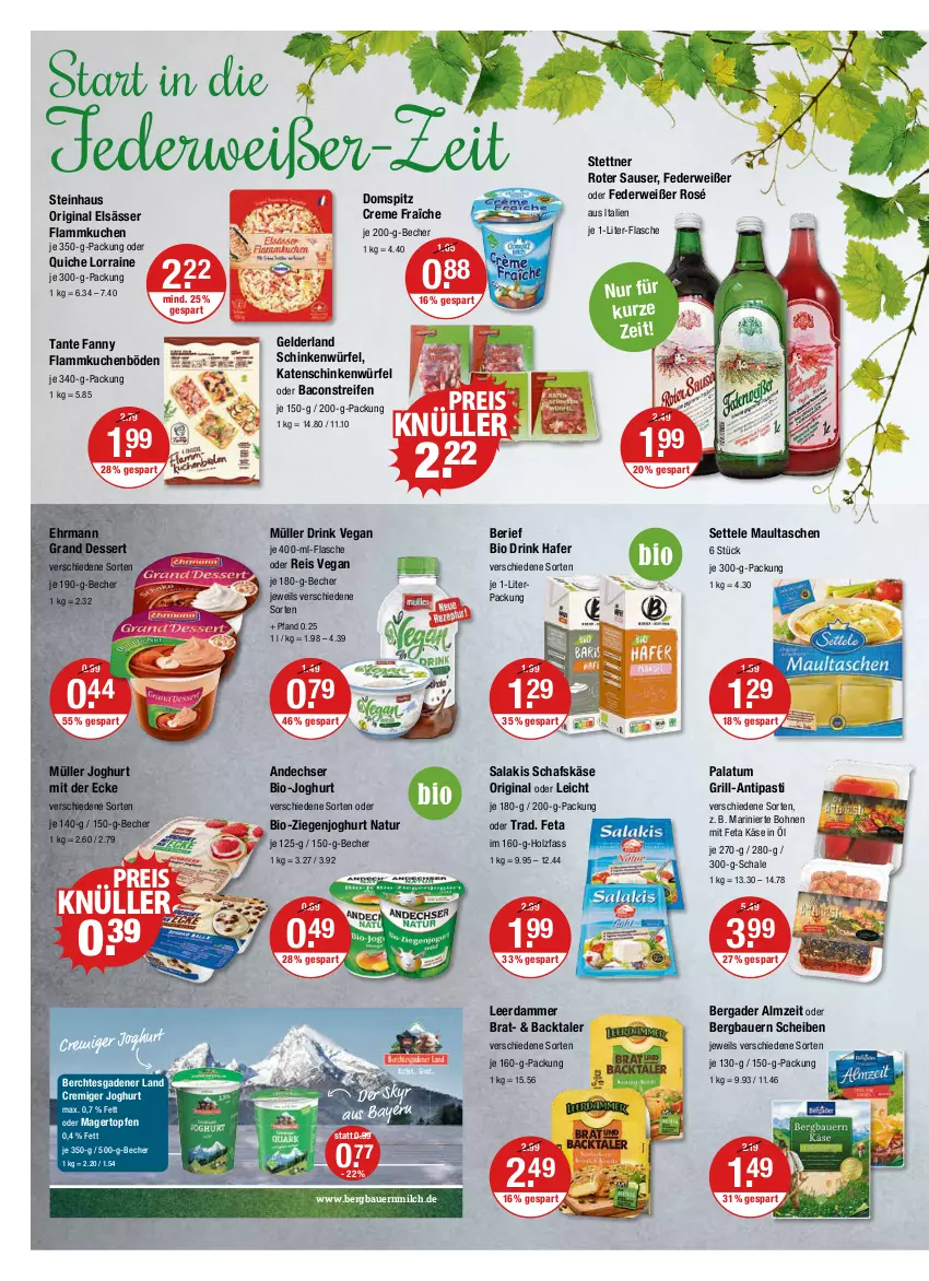 Aktueller Prospekt Vmarkt - V-Markt - von 11.08 bis 17.08.2022 - strona 6 - produkty: antipasti, asti, auer, bacon, Bau, Bauer, Becher, bergader, bio, bio-joghurt, bohne, bohnen, creme, dessert, drink, ehrmann, Ehrmann Grand Dessert, eis, feta, flammkuchen, flasche, gin, grill, hafer, Holz, je 1-liter-flasche, joghur, joghurt, joghurt mit der ecke, Käse, katenschinken, kuchen, lamm, leerdammer, maultaschen, milch, Müller, natur, Quiche, reifen, reis, rwe, salakis, schafskäse, Schal, Schale, schinken, settele, Skyr, steinhaus, tante fanny, Tasche, taschen, Ti, topf, Topfen, würfel