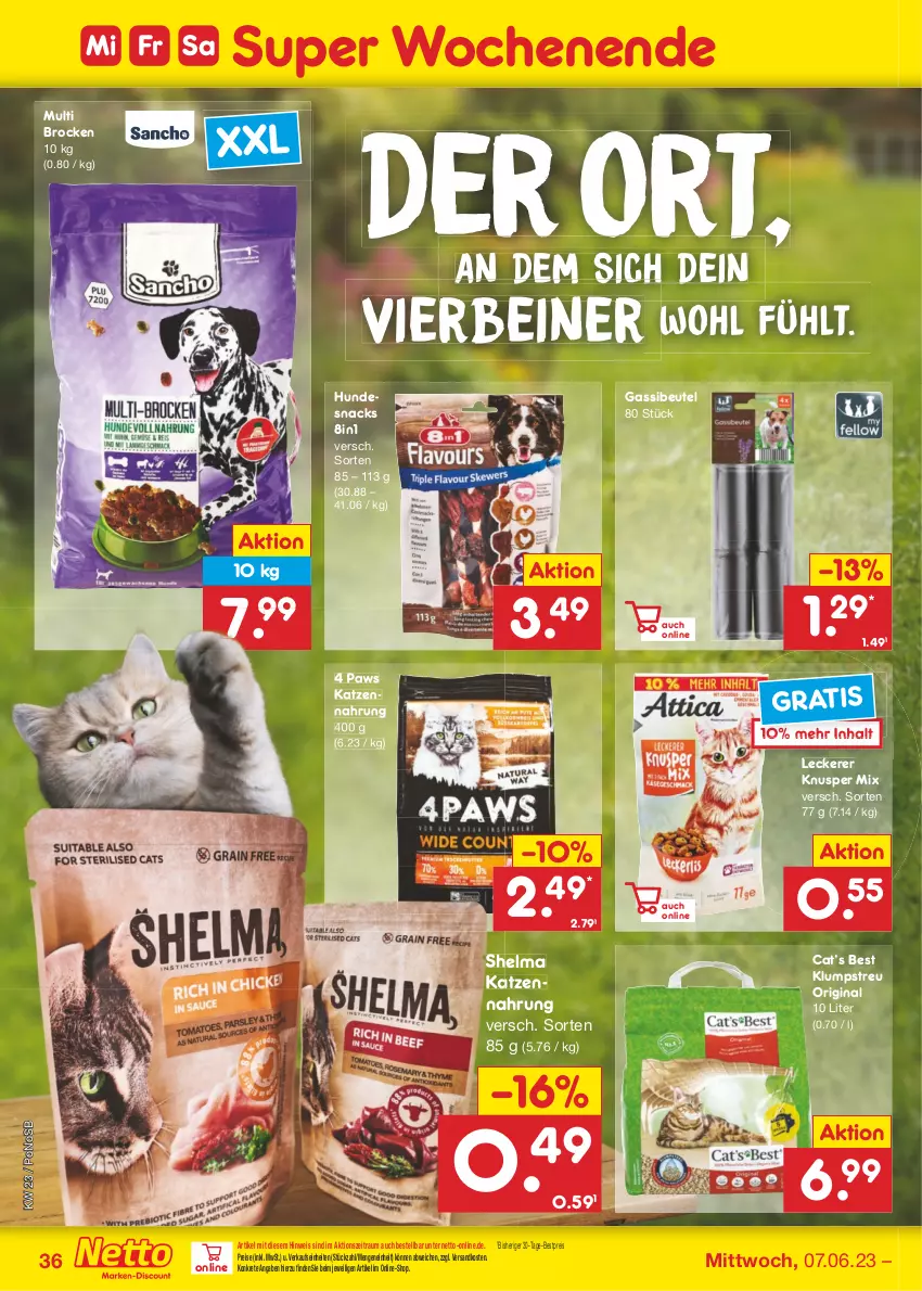 Aktueller Prospekt Netto Marken-Discount - Filial-Angebote - von 05.06 bis 10.06.2023 - strona 36 - produkty: bestpreis, beutel, Brock, eis, gin, hundesnack, hundesnacks, katzennahrung, klumpstreu, ndk, reis, snack, snacks, Ti