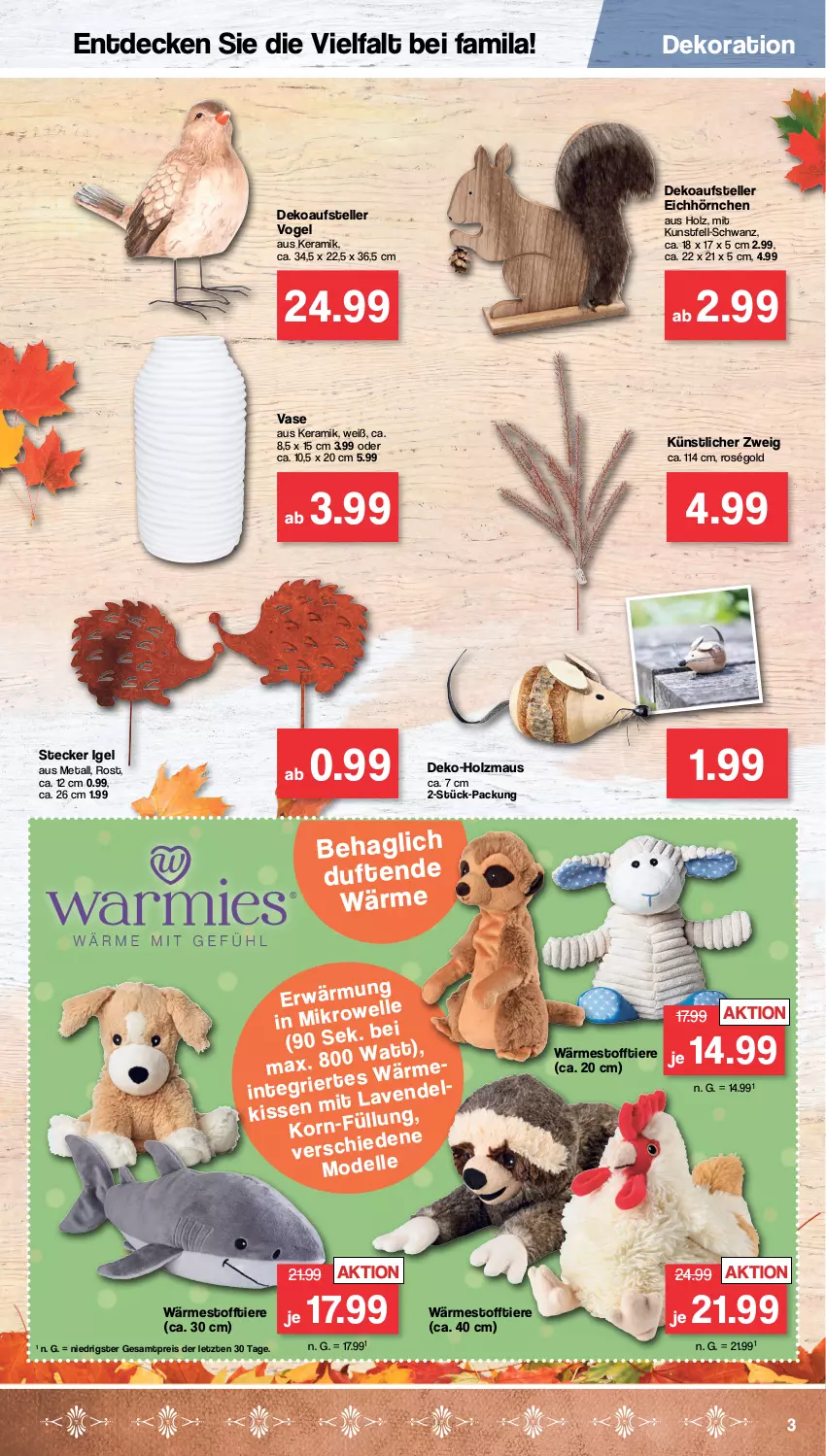 Aktueller Prospekt Famila - Prospekte - von 19.09 bis 24.09.2022 - strona 3 - produkty: decke, dekoration, eis, elle, Holz, hörnchen, Maus, Mode, reis, teller, Ti, Tiere, Vase, ZTE