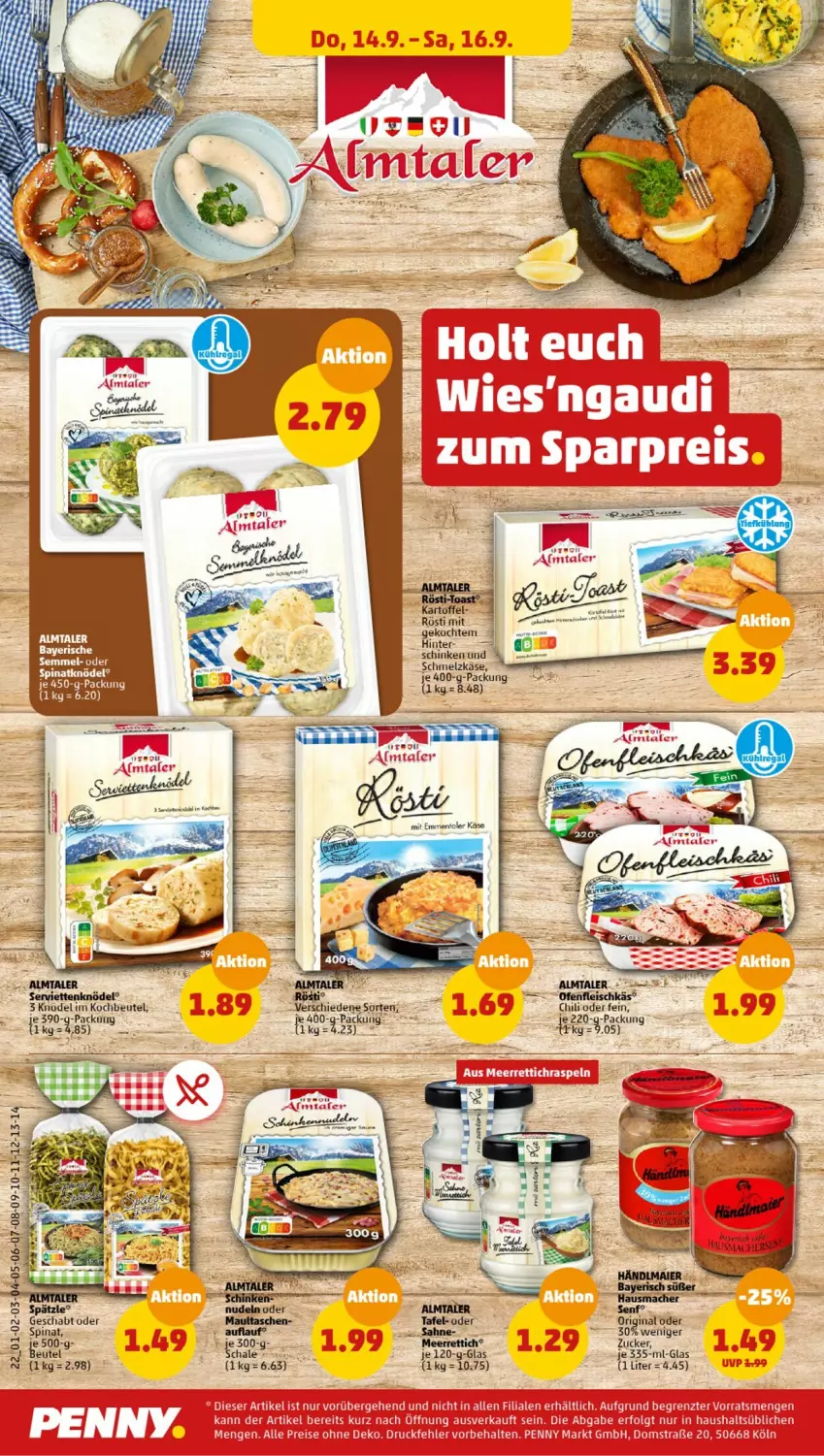 Aktueller Prospekt Penny - Prospekte - von 11.09 bis 16.09.2023 - strona 22 - produkty: beutel, chili, eis, gin, Käse, Knödel, kochbeutel, meerrettich, reis, Rettich, schinken, Schmelzkäse, senf, spinat, Ti, zucker